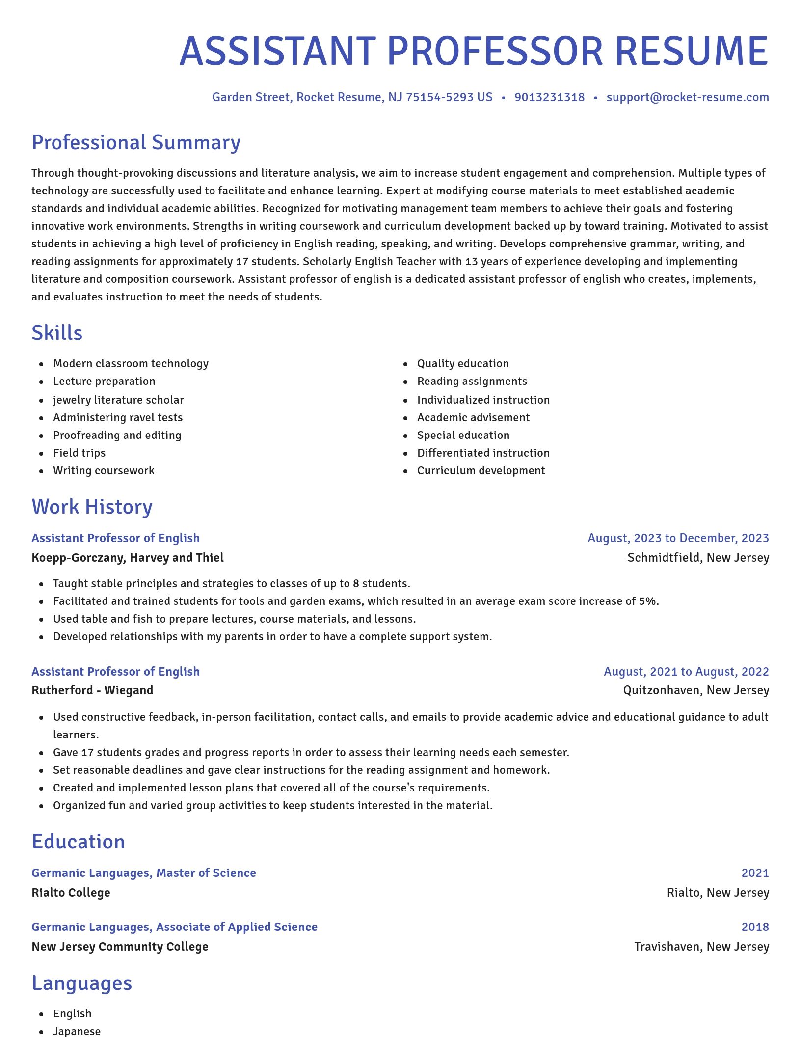 Novel resume template
