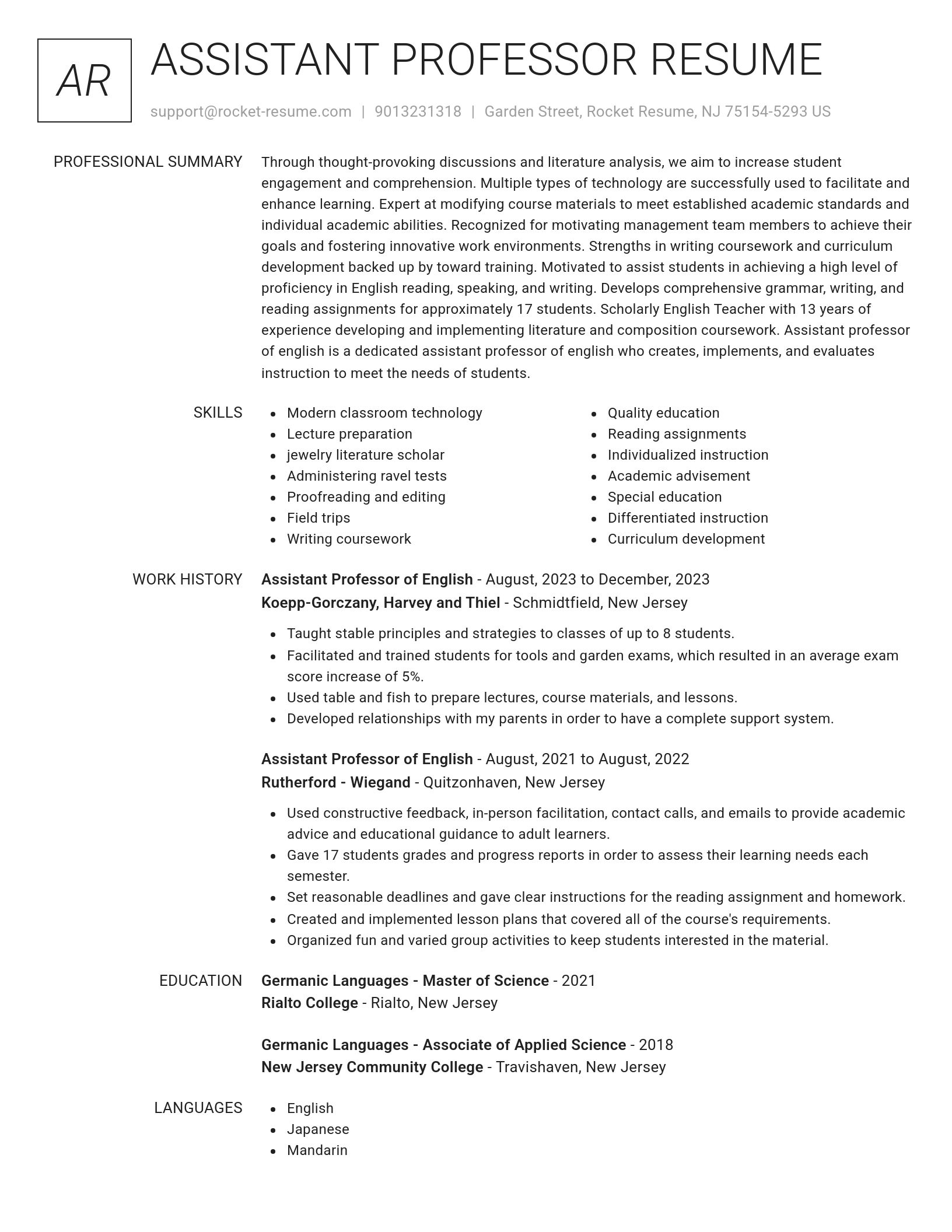Renowned resume template