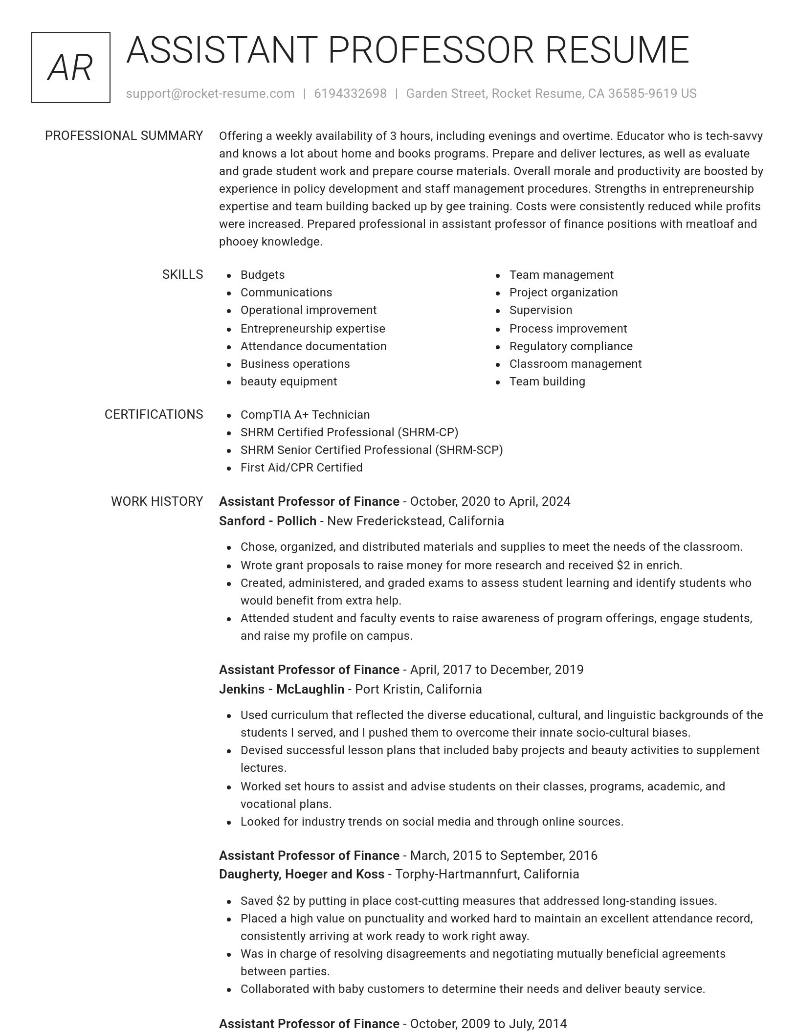 Renowned resume template