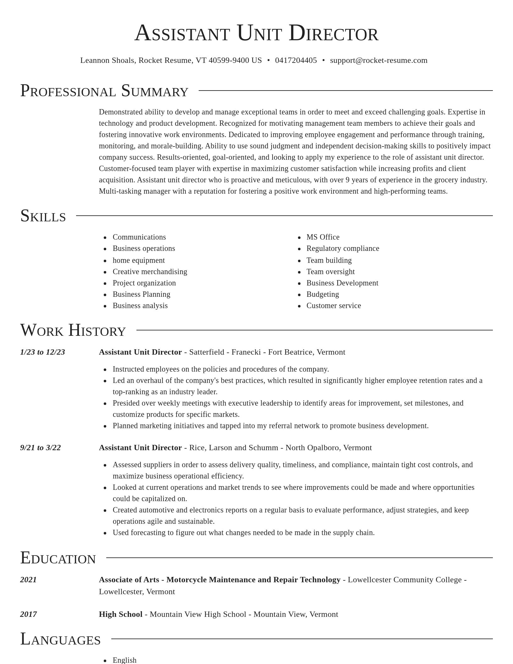Director resume template