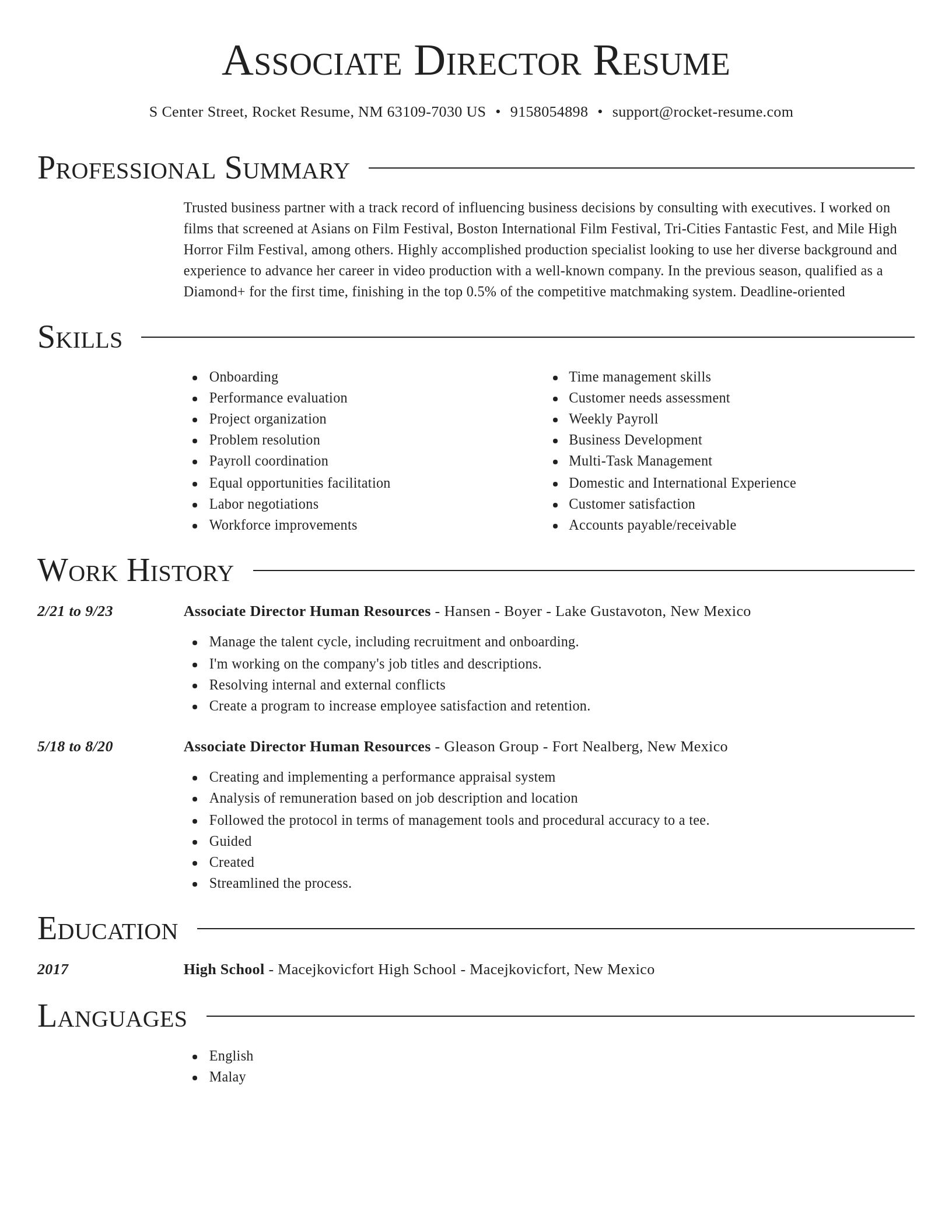 Director resume template