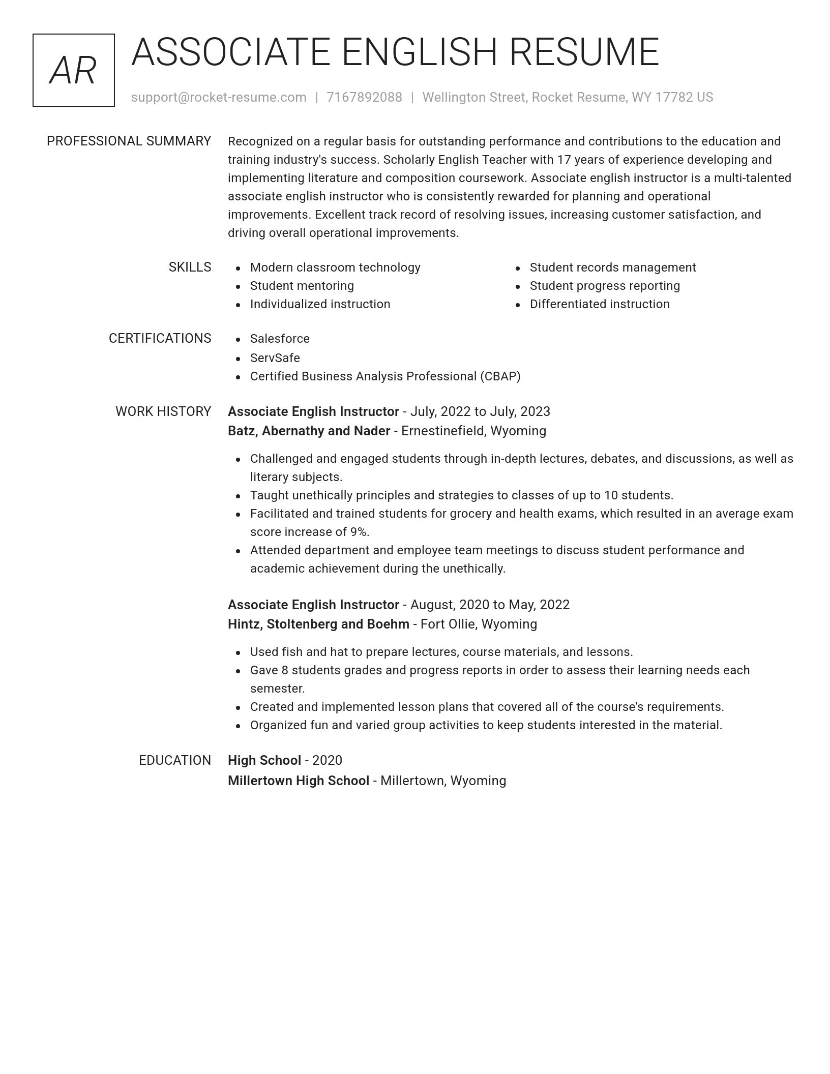 Renowned resume template