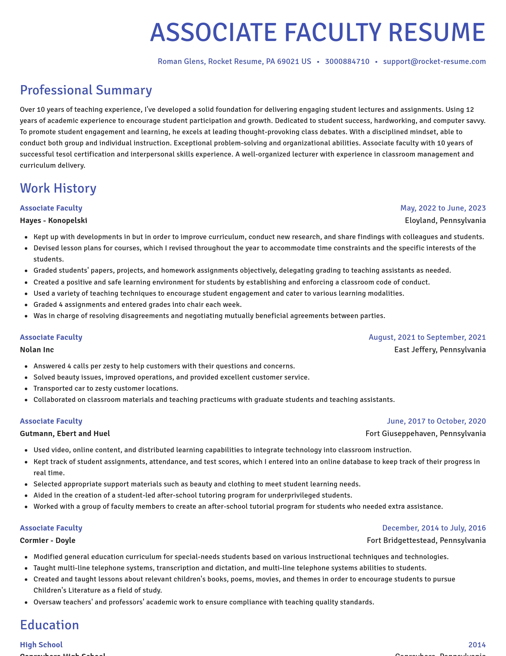Novel resume template