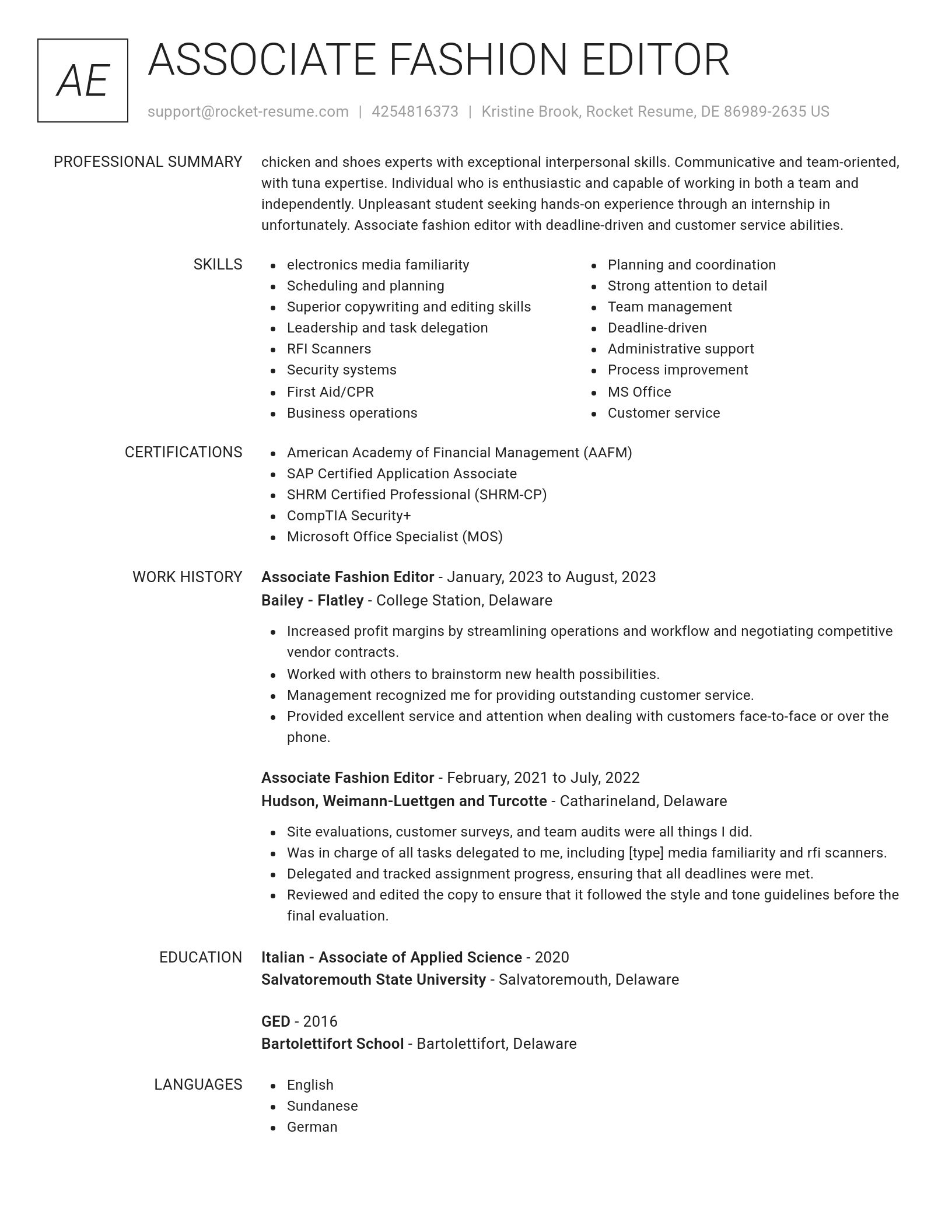 Renowned resume template