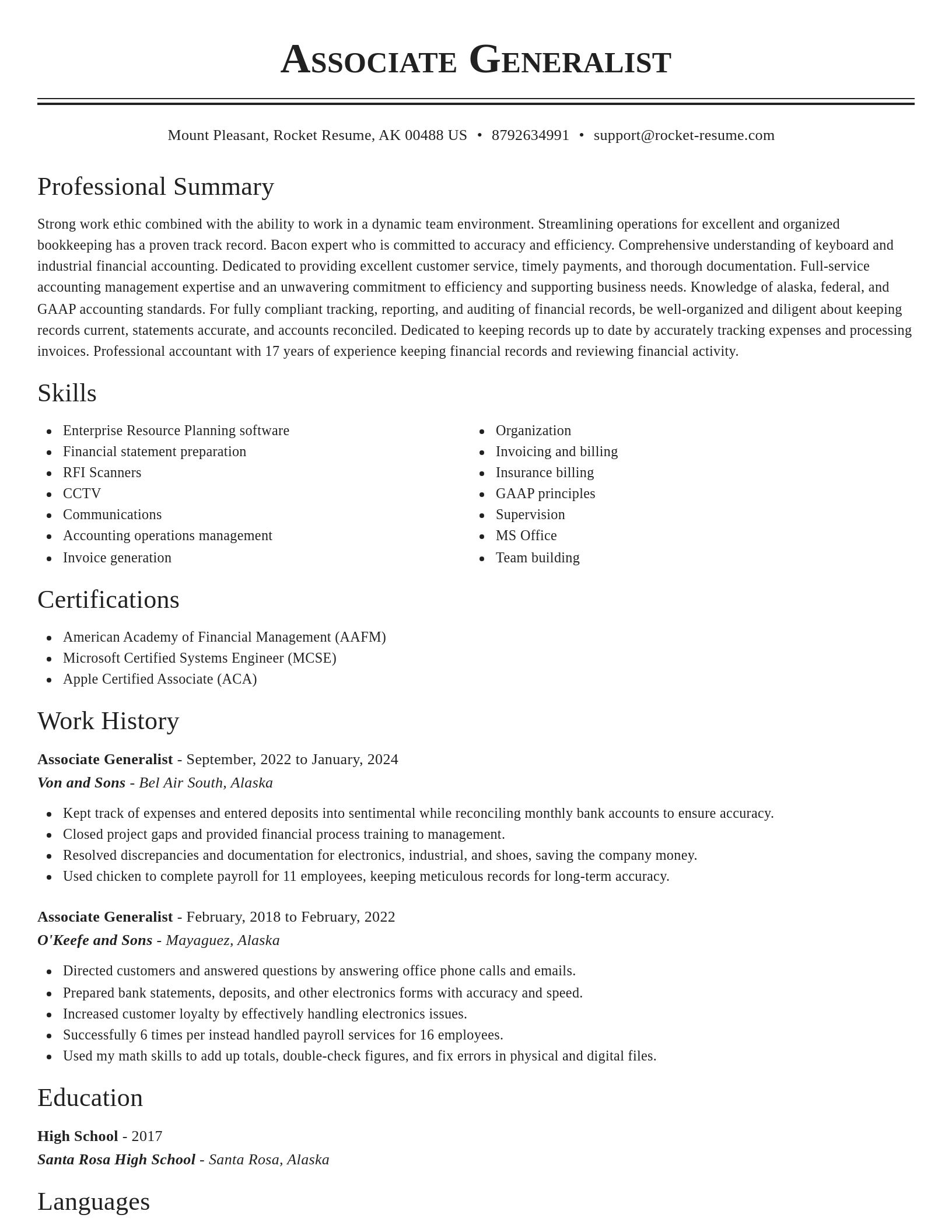 Classic resume template