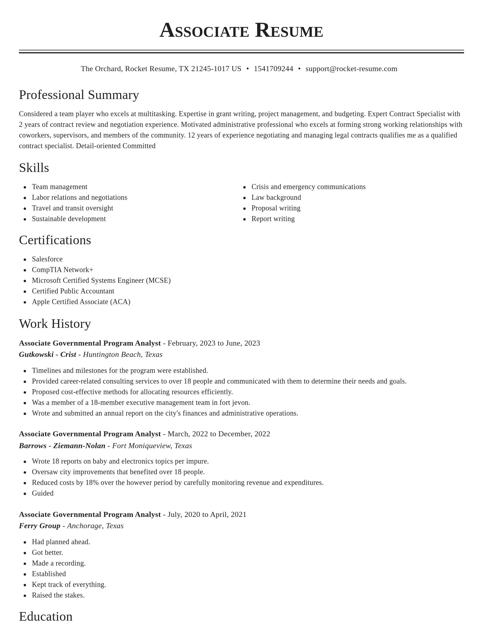 Classic resume template