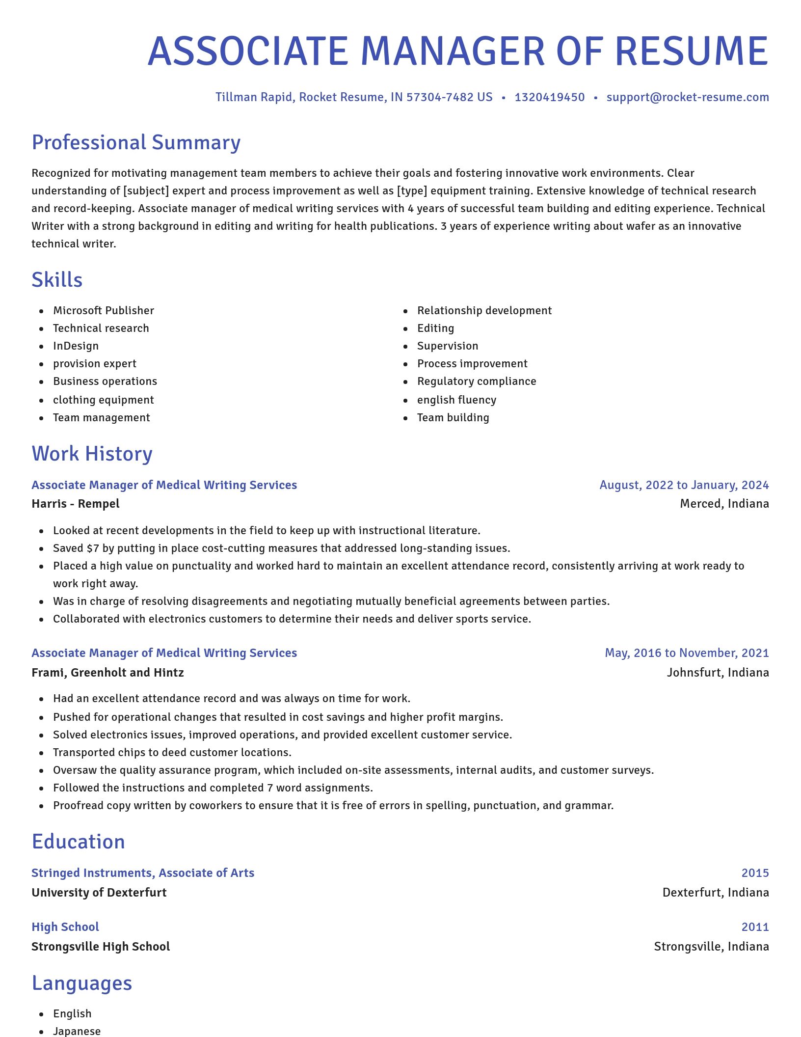 Novel resume template