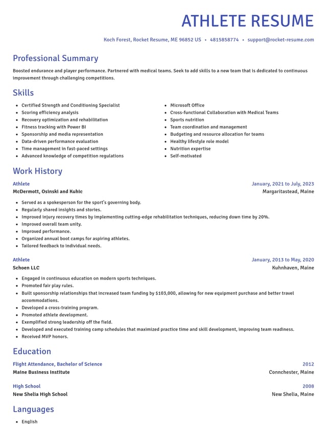 Novel resume template