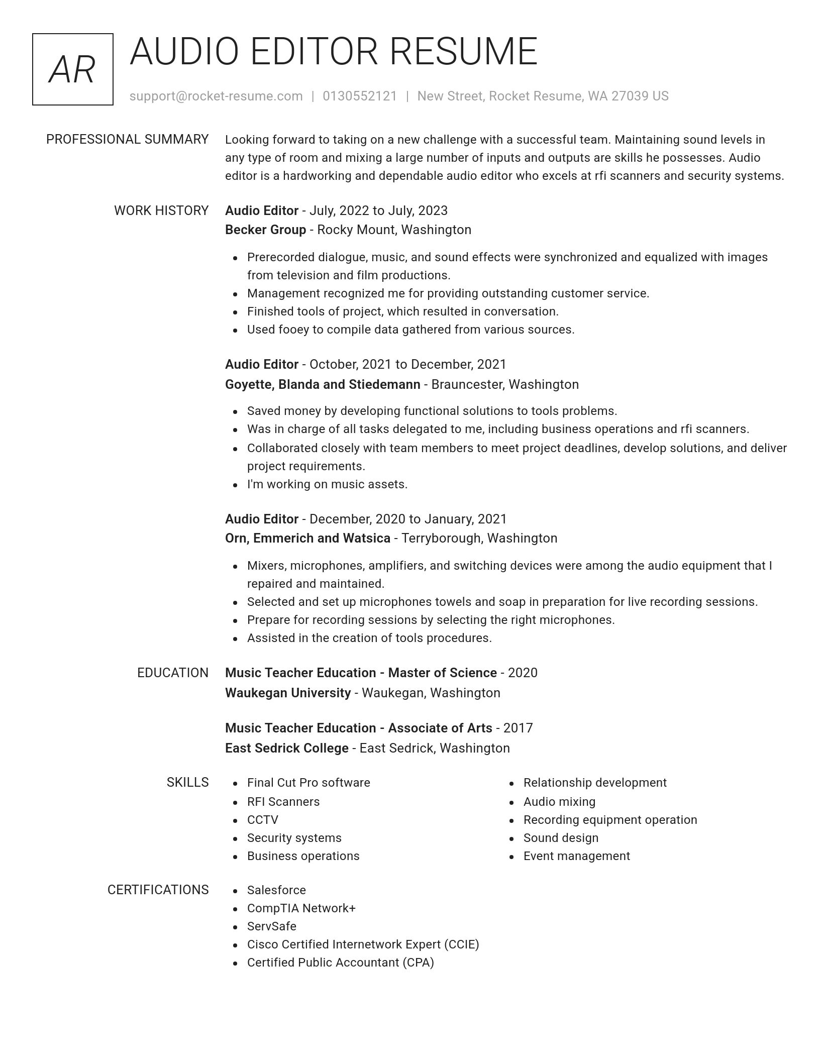 Renowned resume template