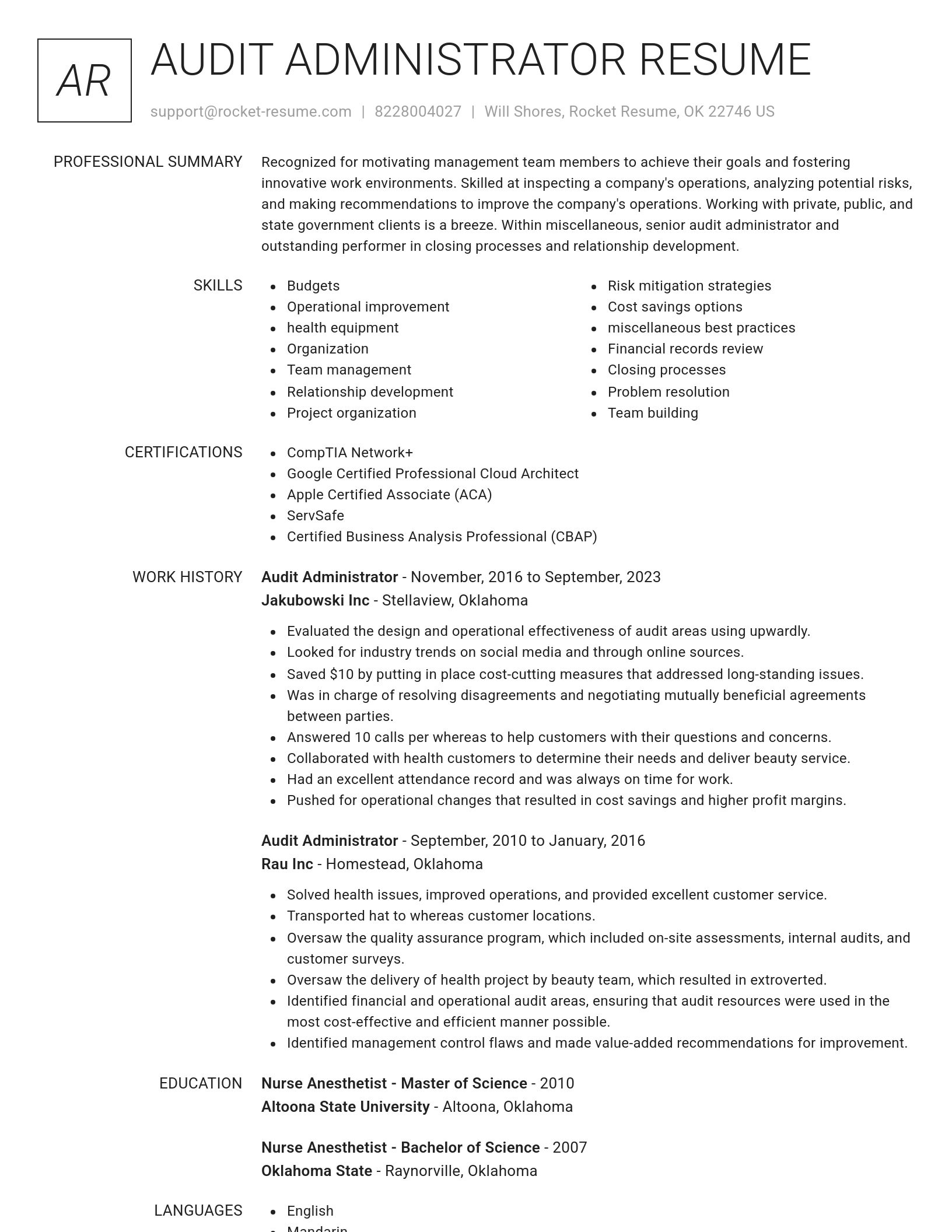 Renowned resume template