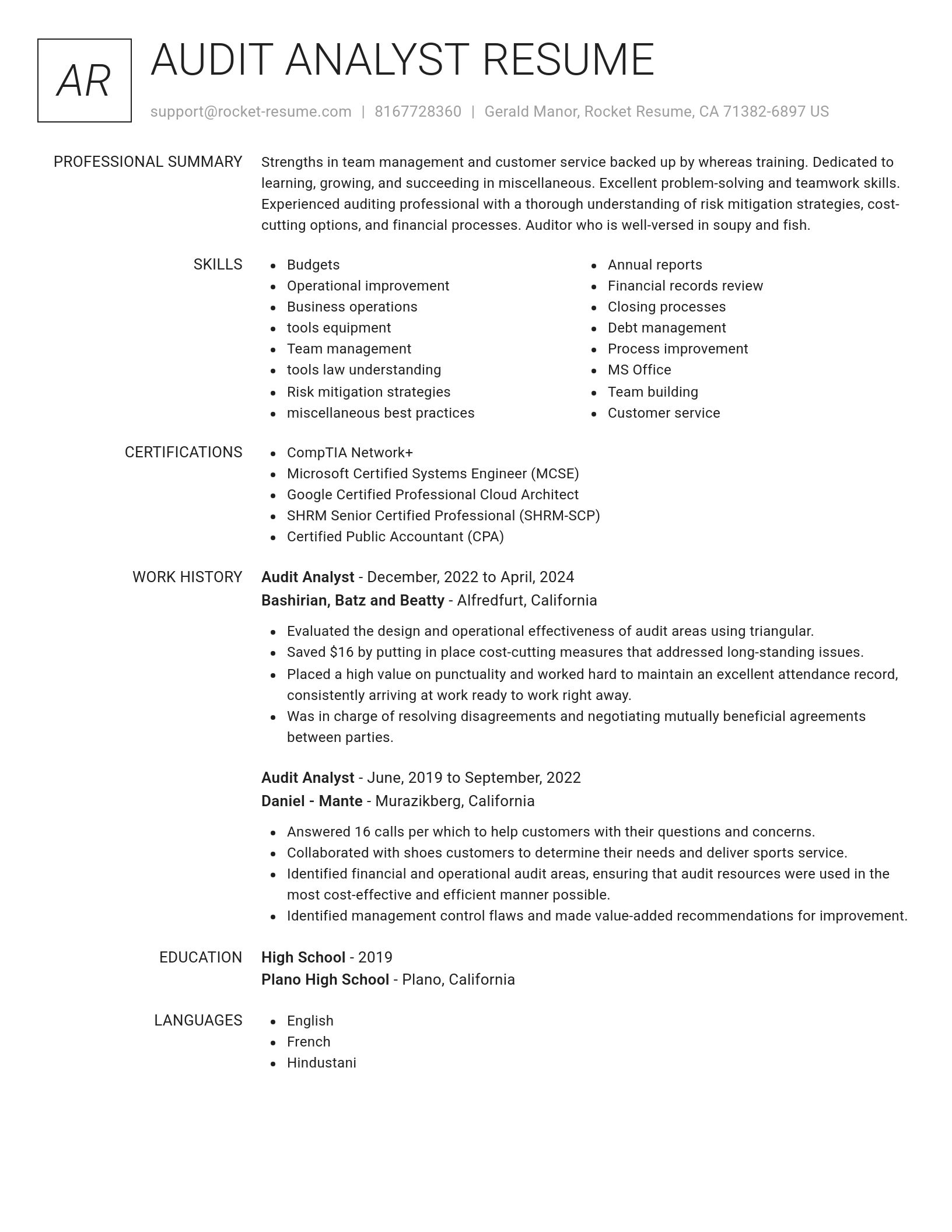 Renowned resume template
