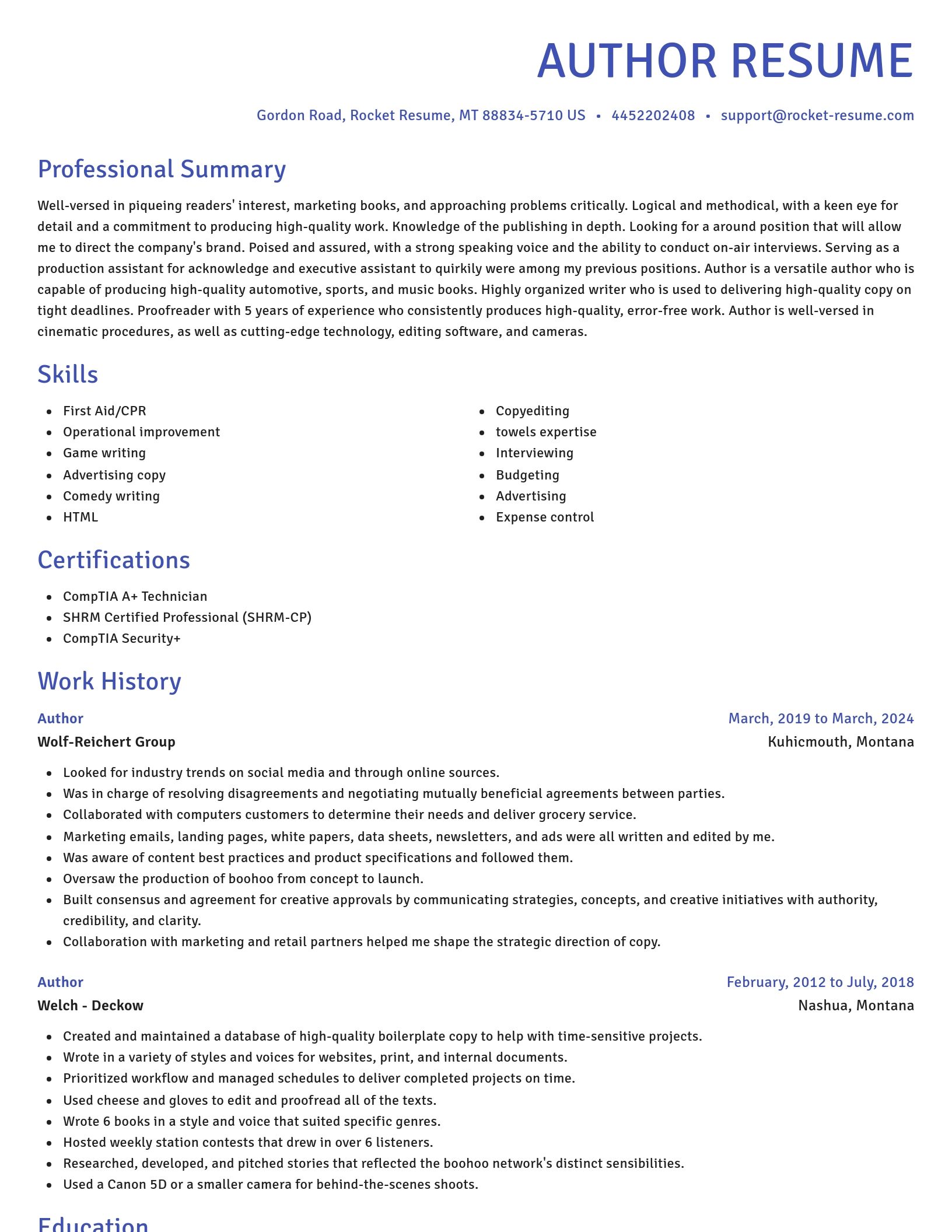 Novel resume template