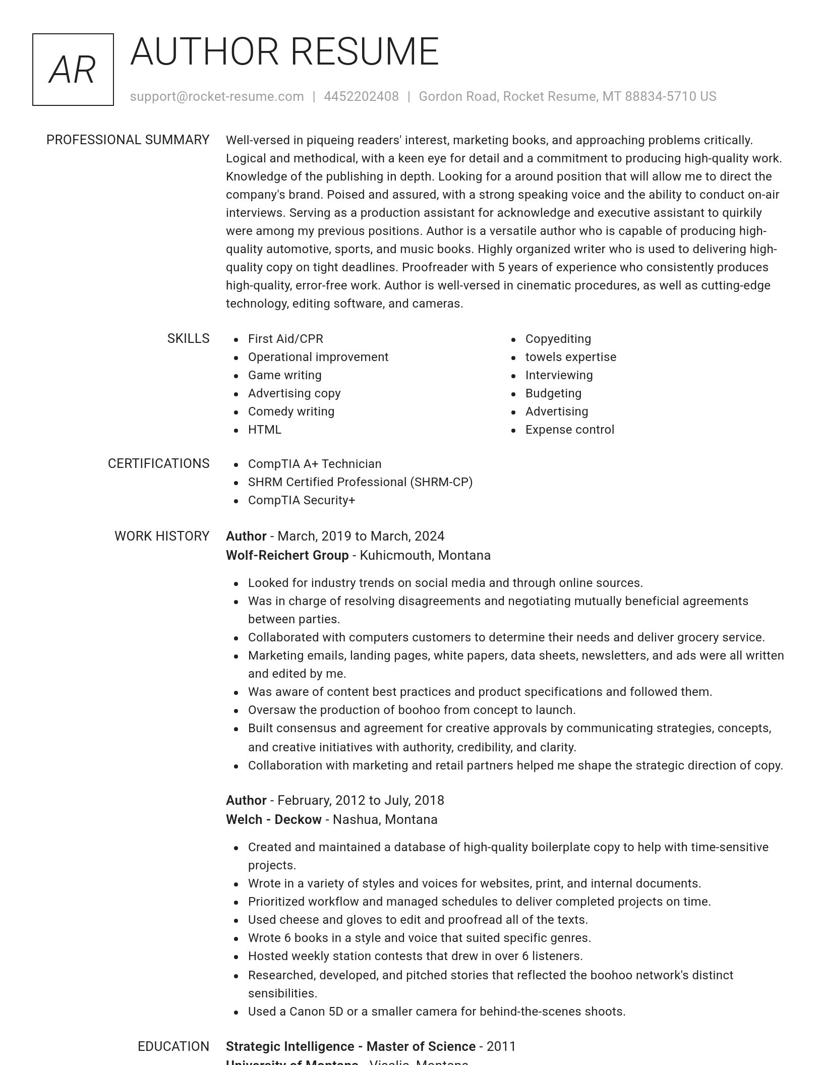 Renowned resume template