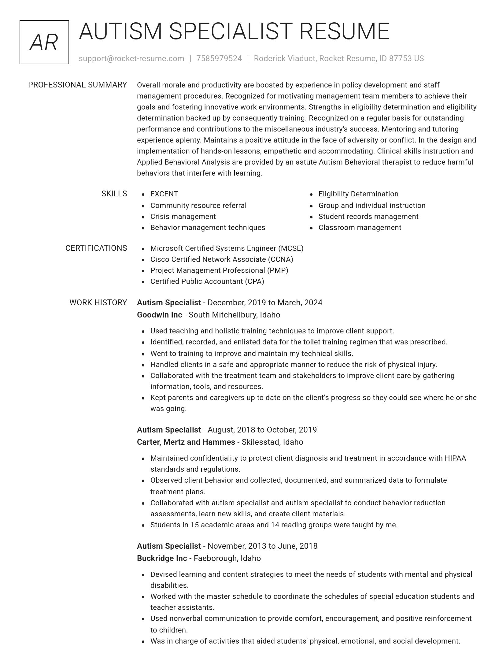 Renowned resume template