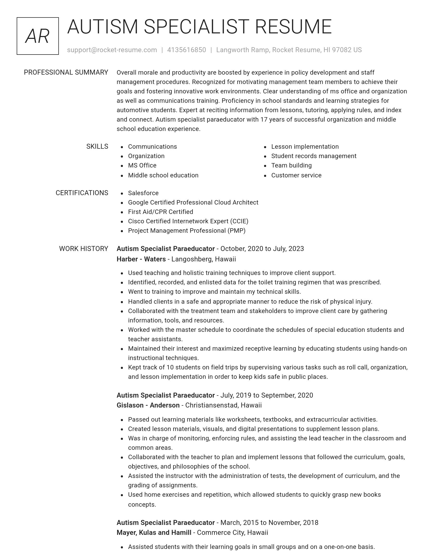 Renowned resume template