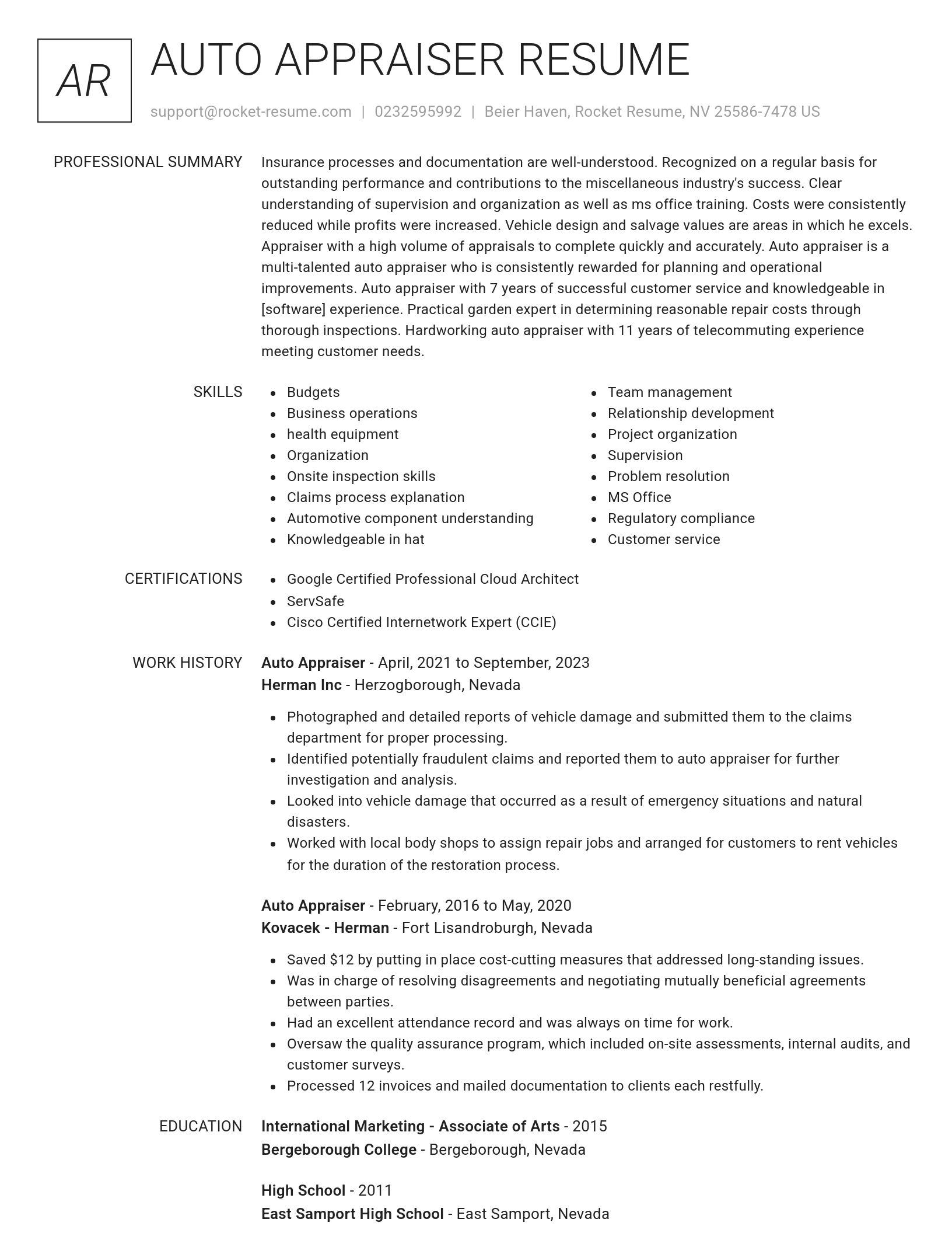 Renowned resume template