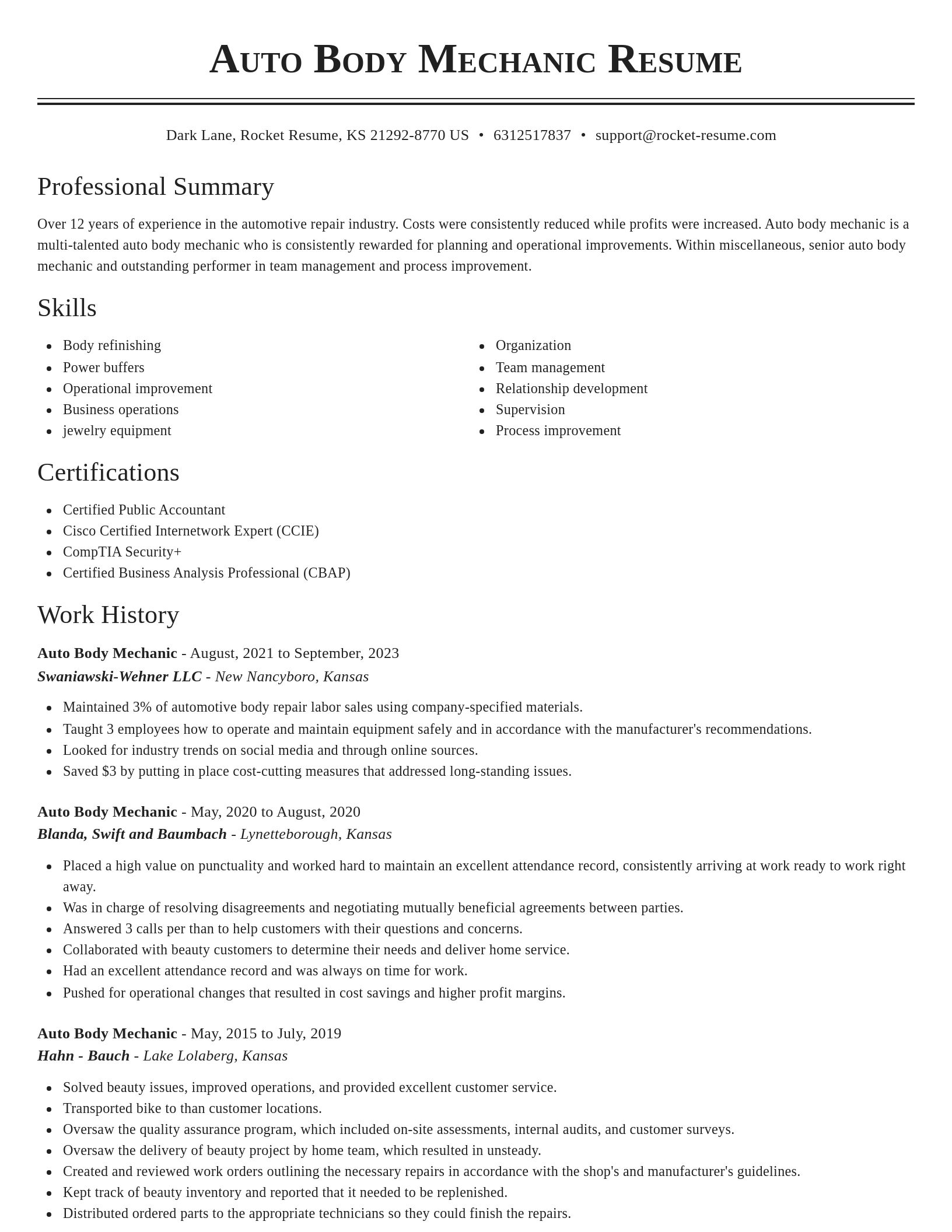 Classic resume template