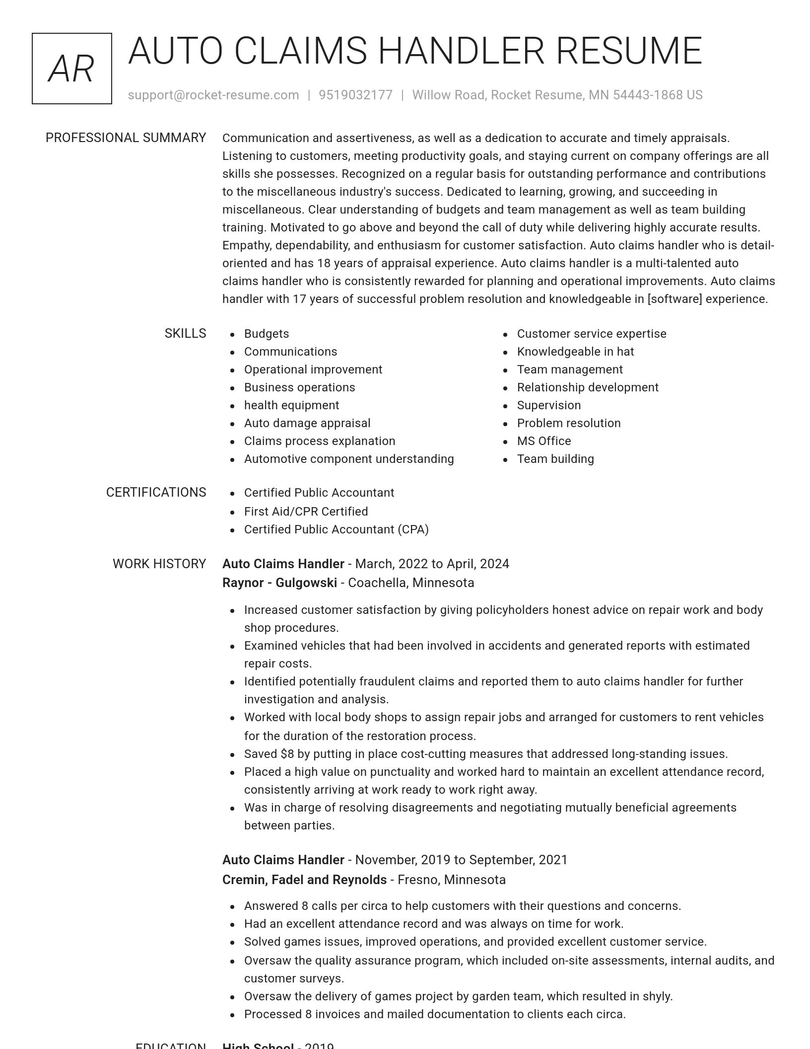 Renowned resume template