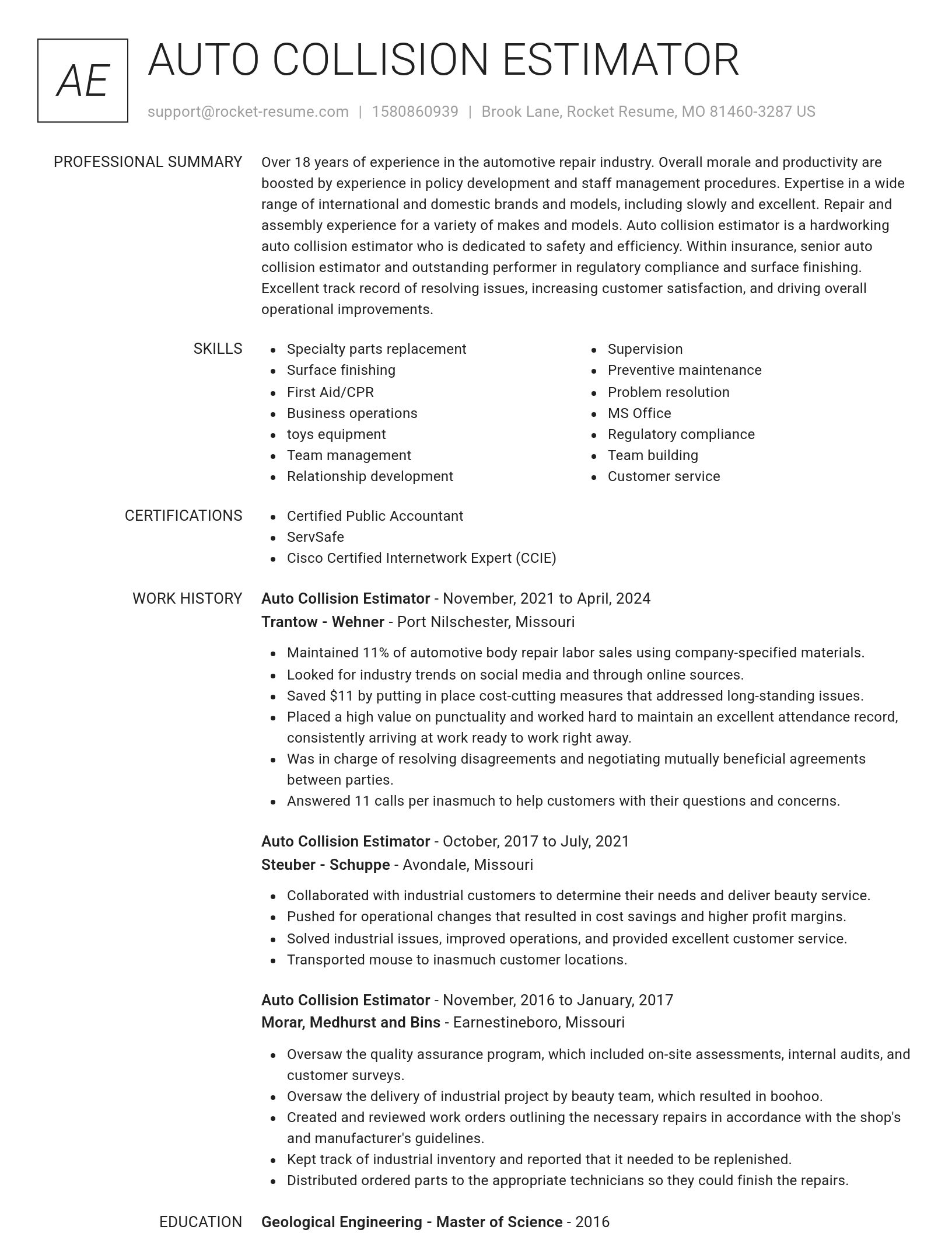 Renowned resume template