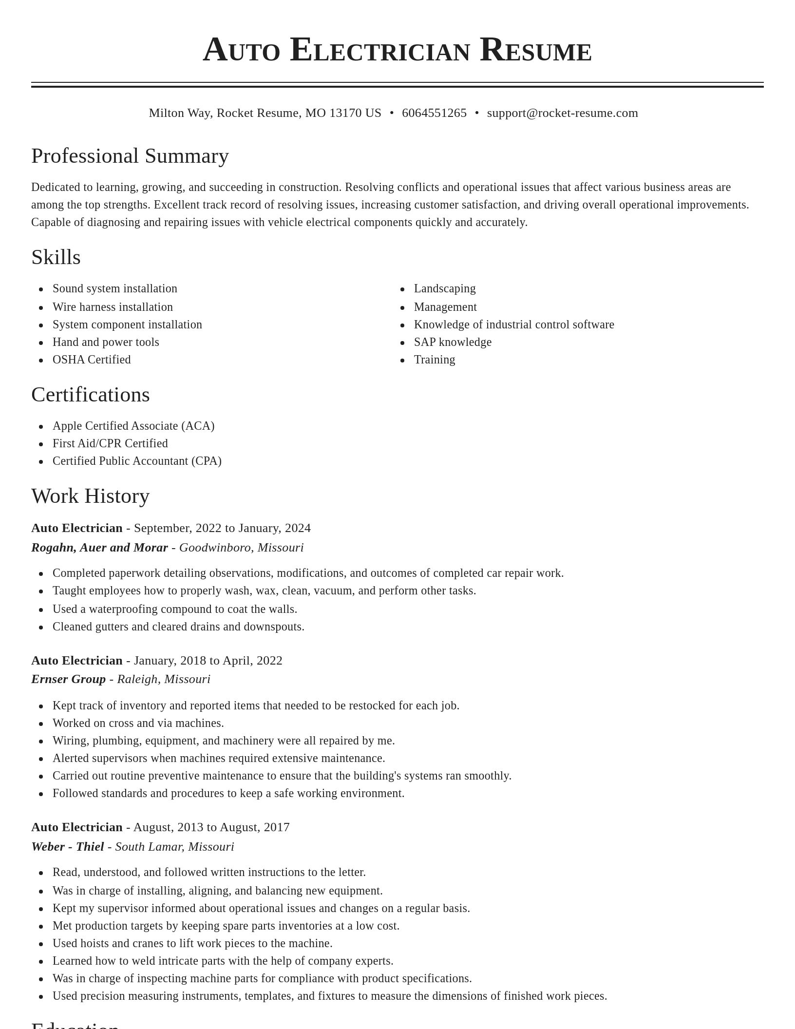 Classic resume template