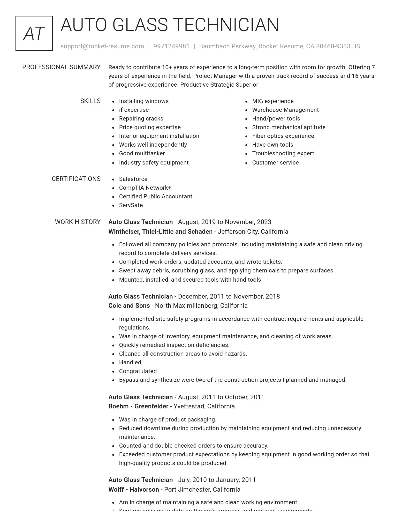 Renowned resume template