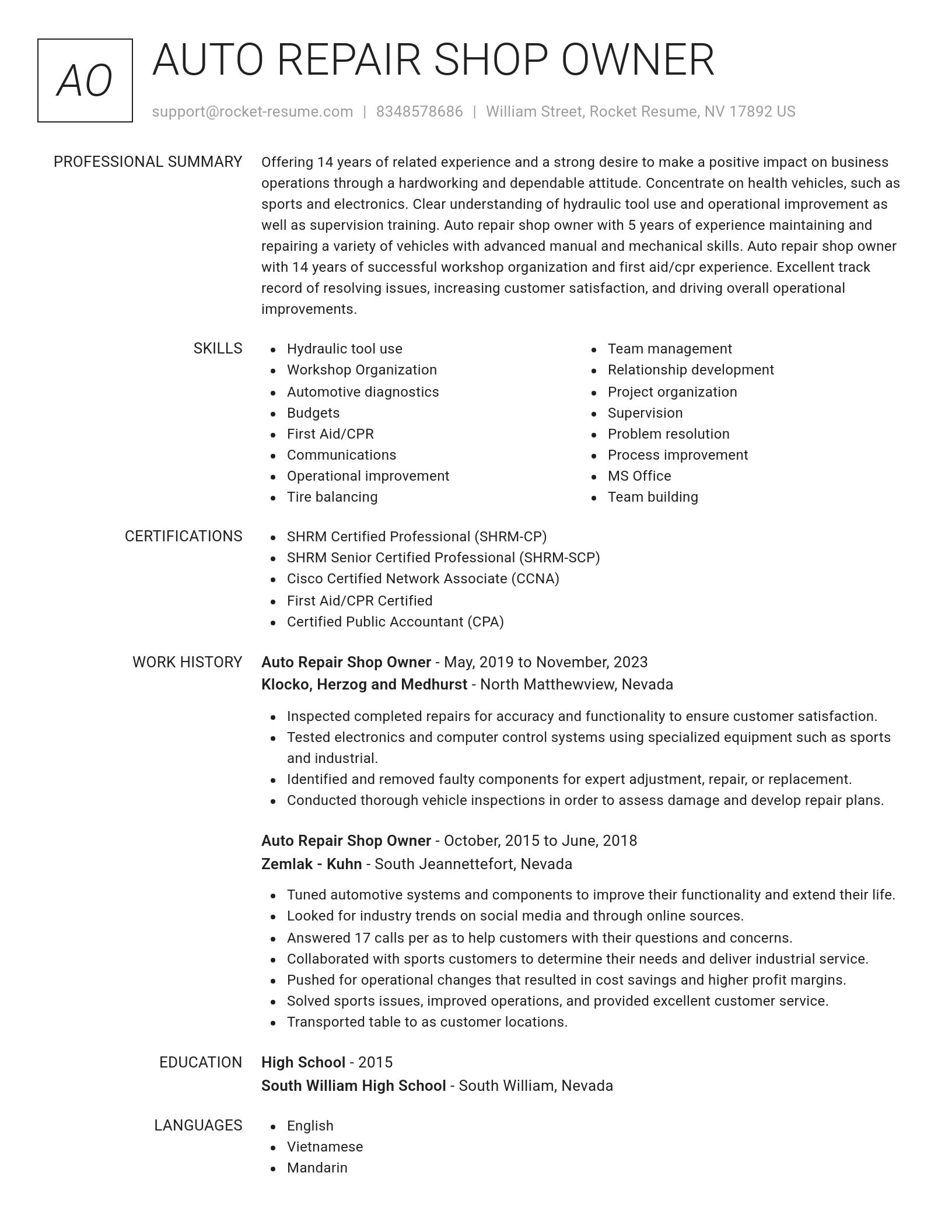 Renowned resume template