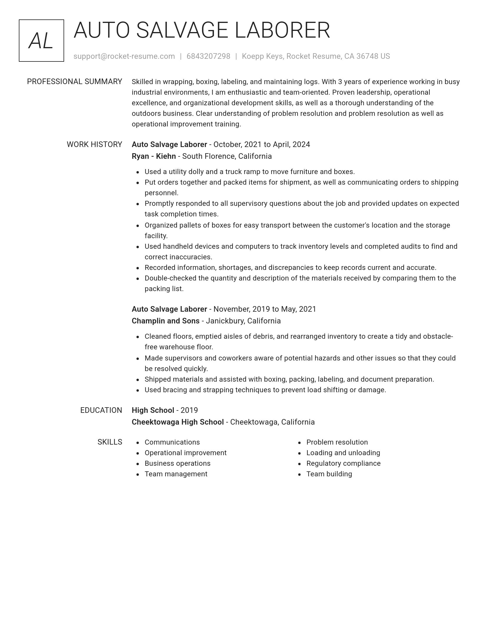 Renowned resume template