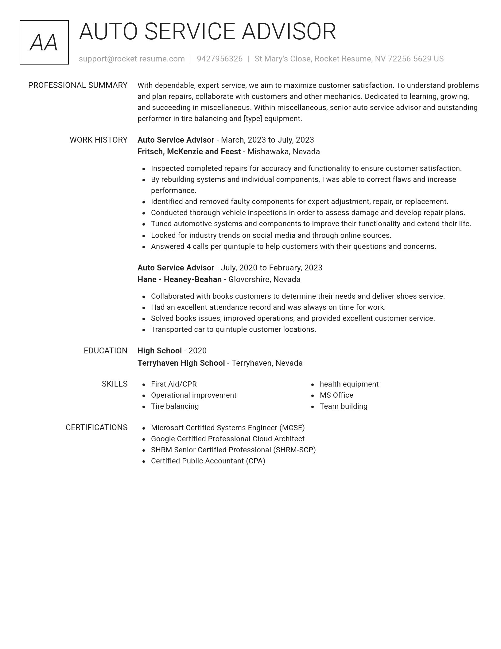 Renowned resume template
