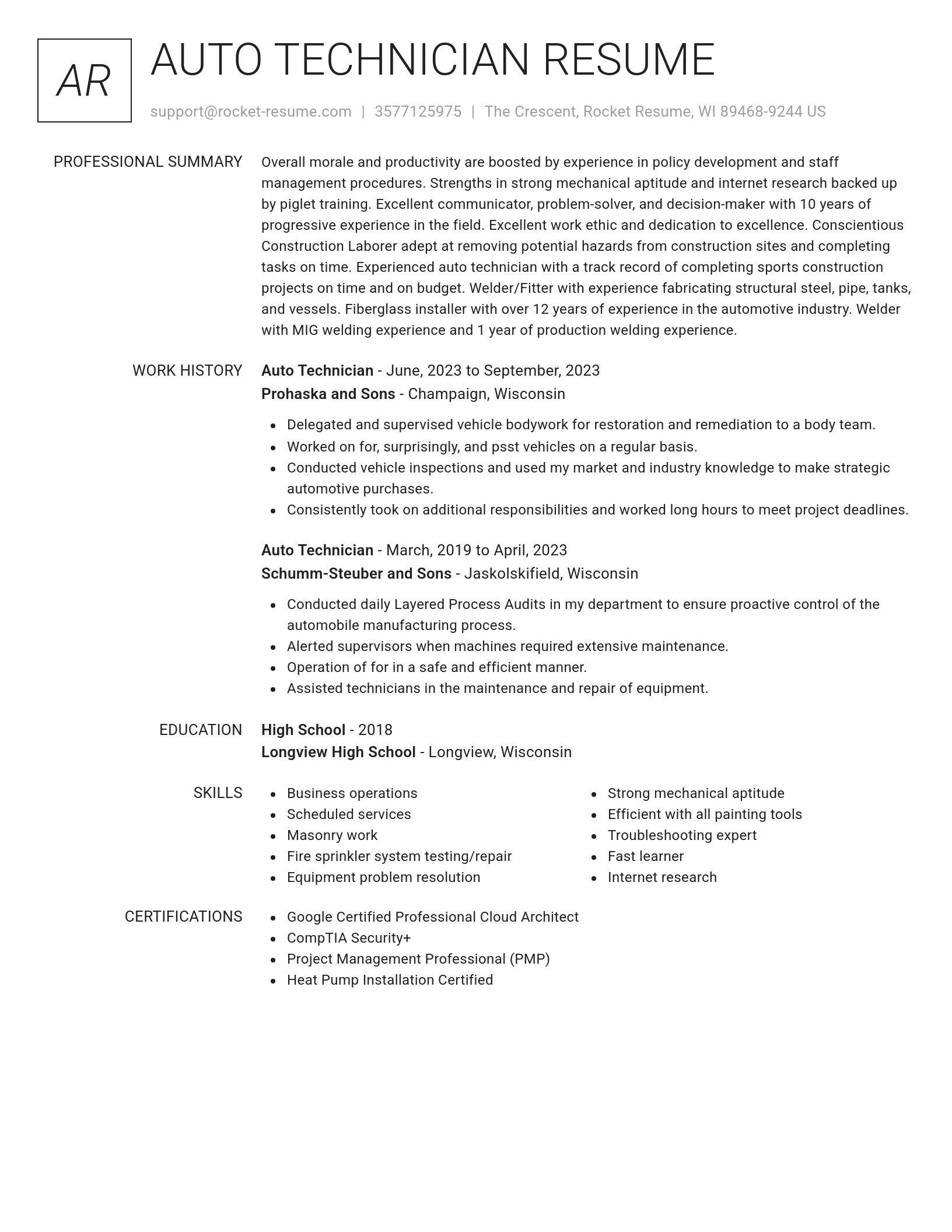 Renowned resume template