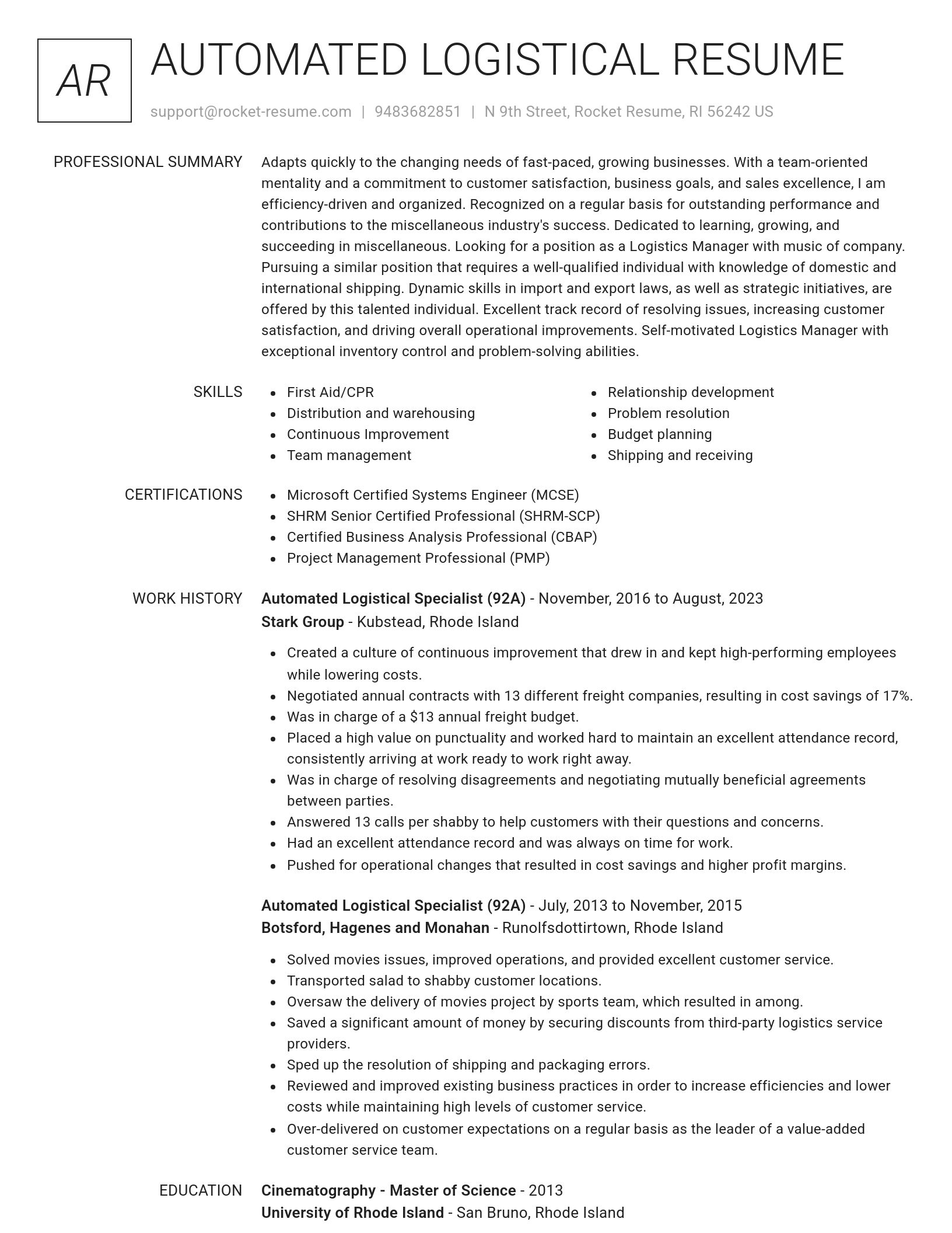 Renowned resume template