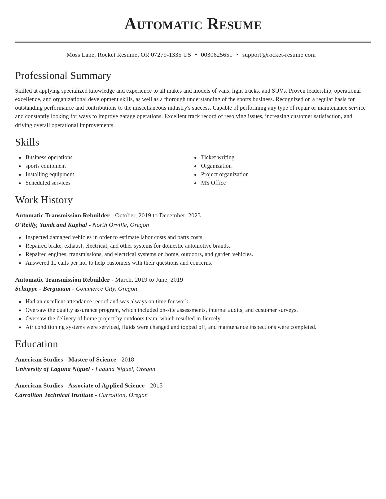 Classic resume template