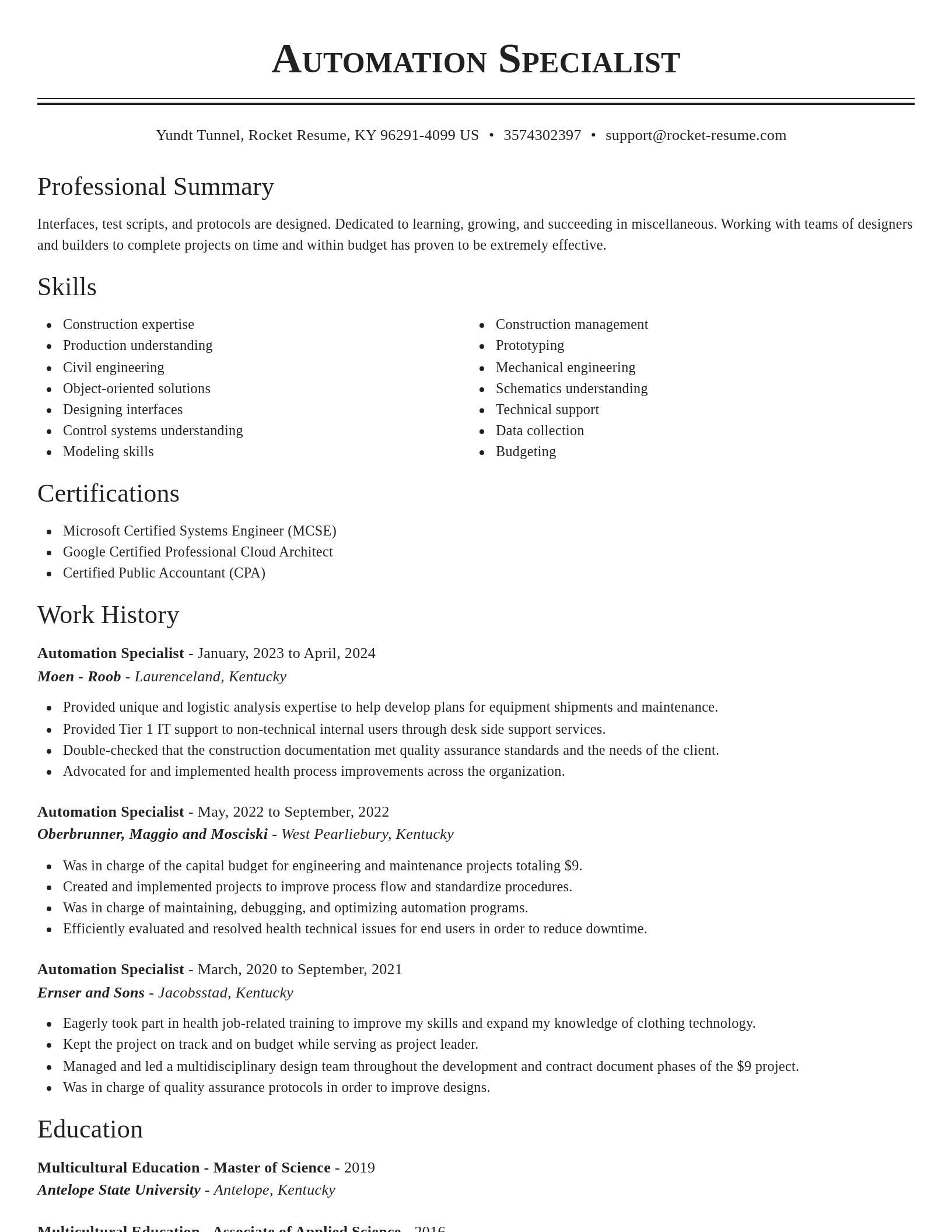 Classic resume template