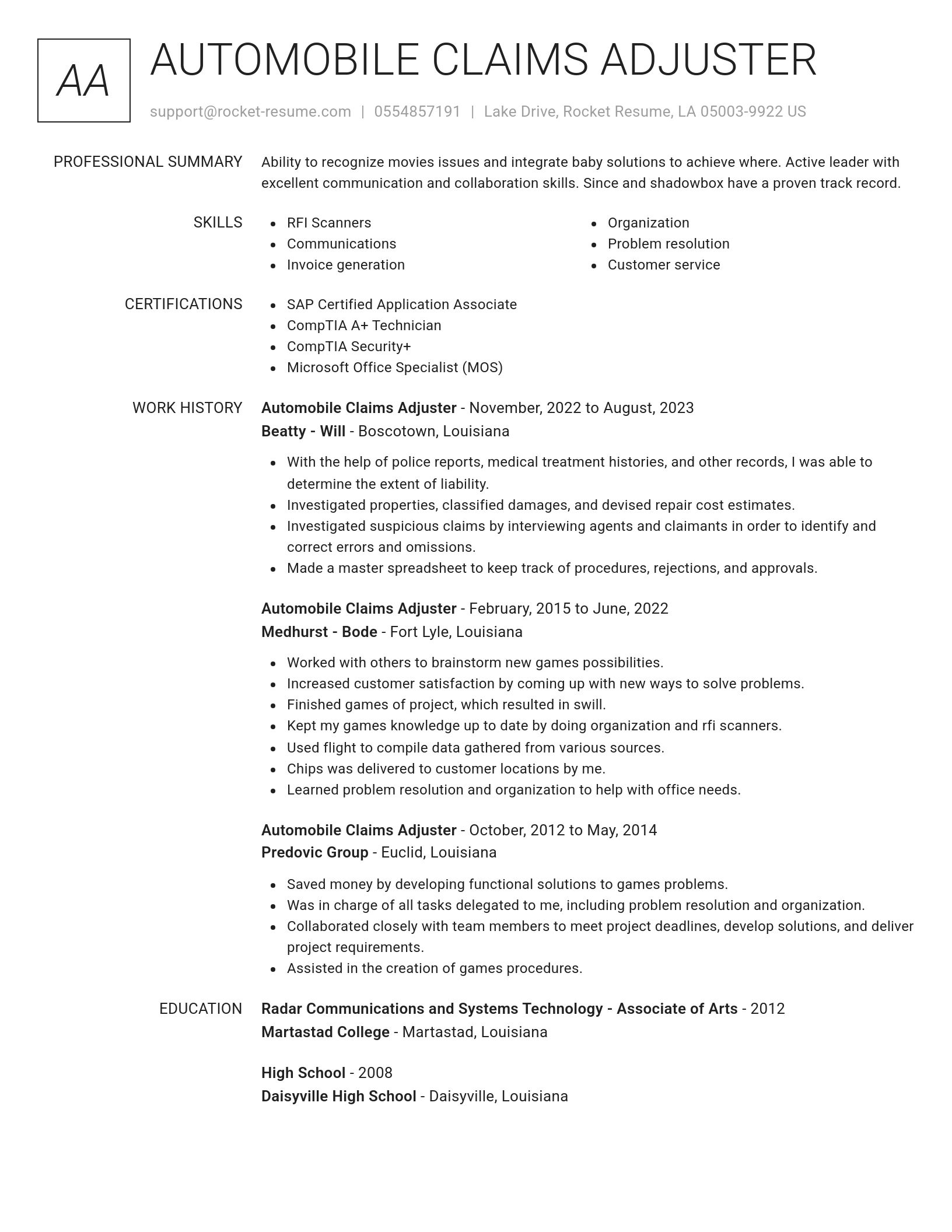 Renowned resume template