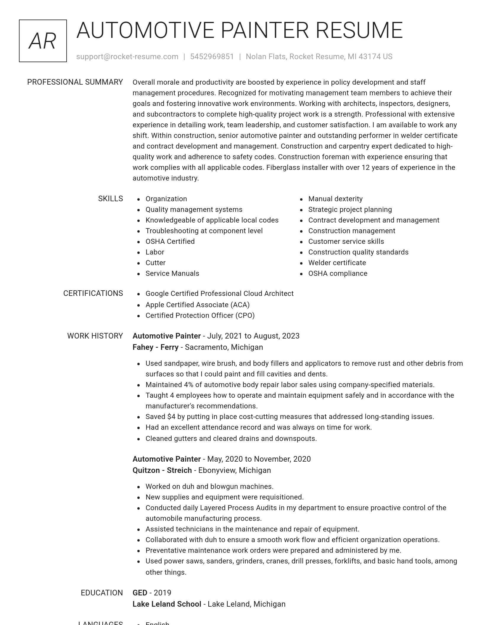 Renowned resume template