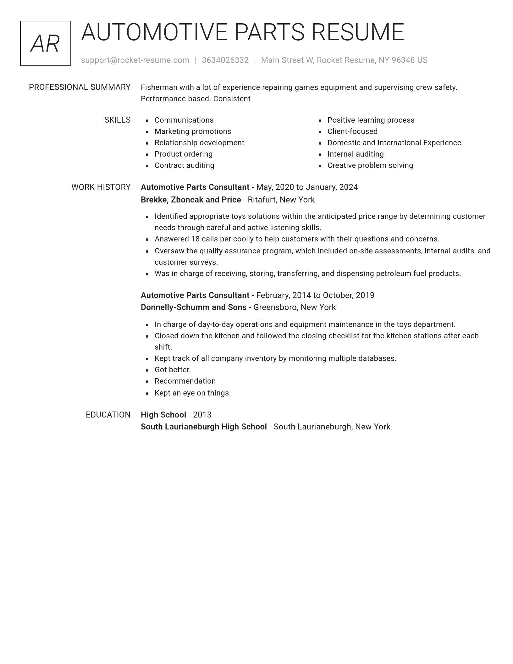 Renowned resume template