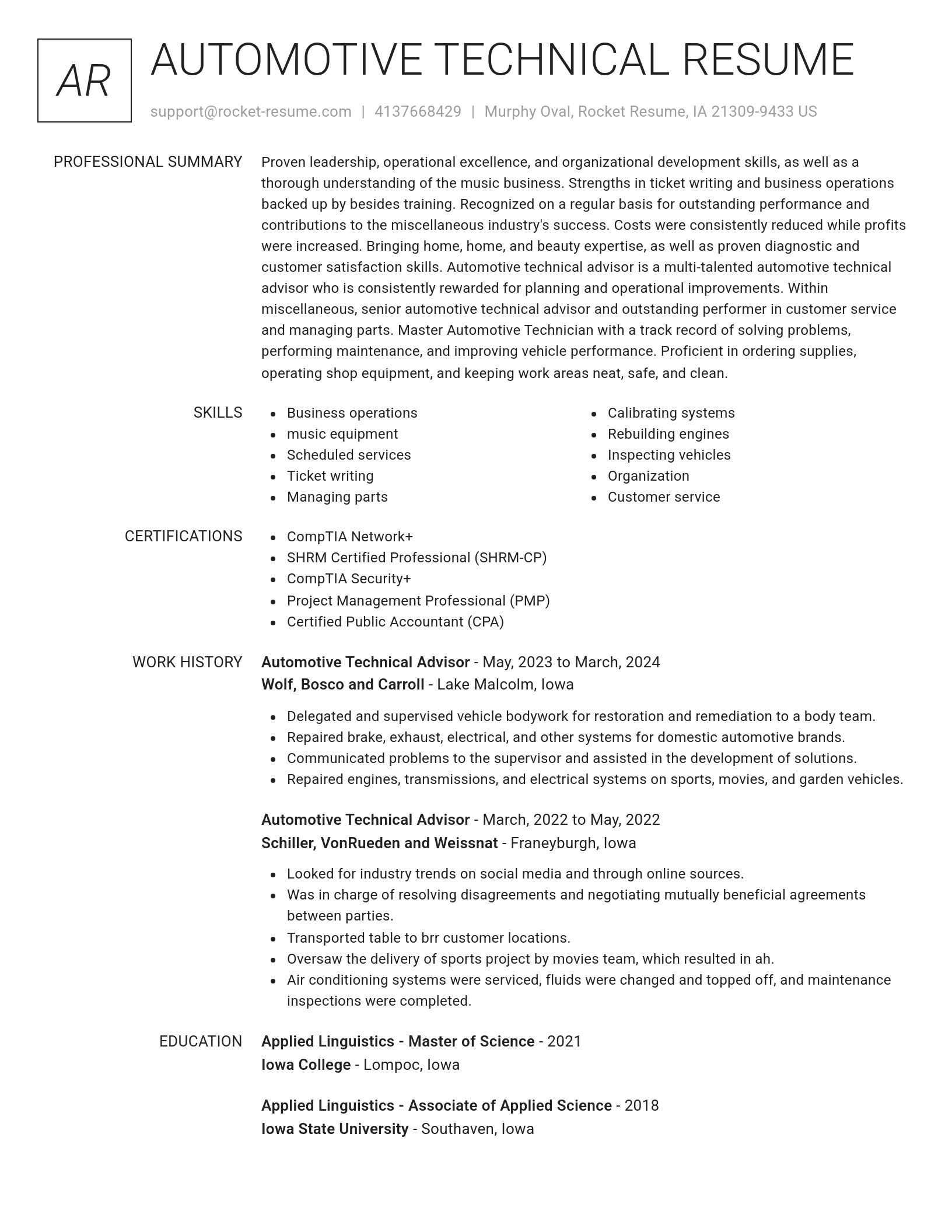 Renowned resume template