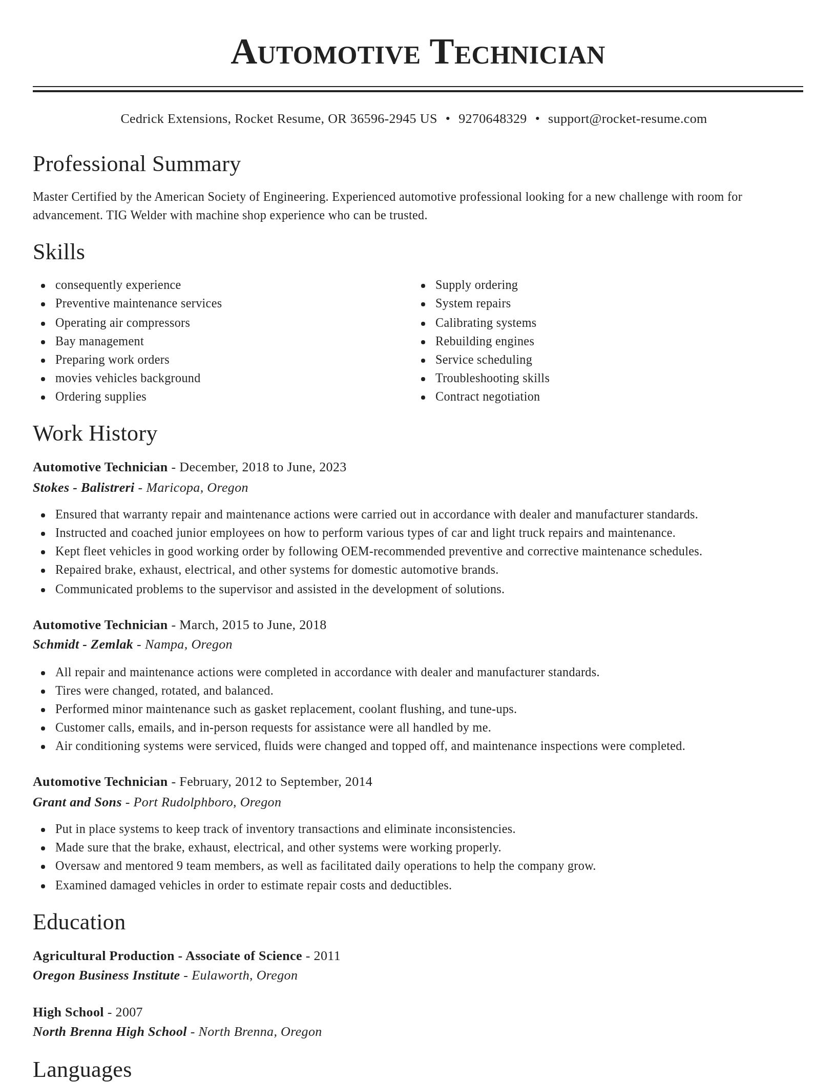Classic resume template