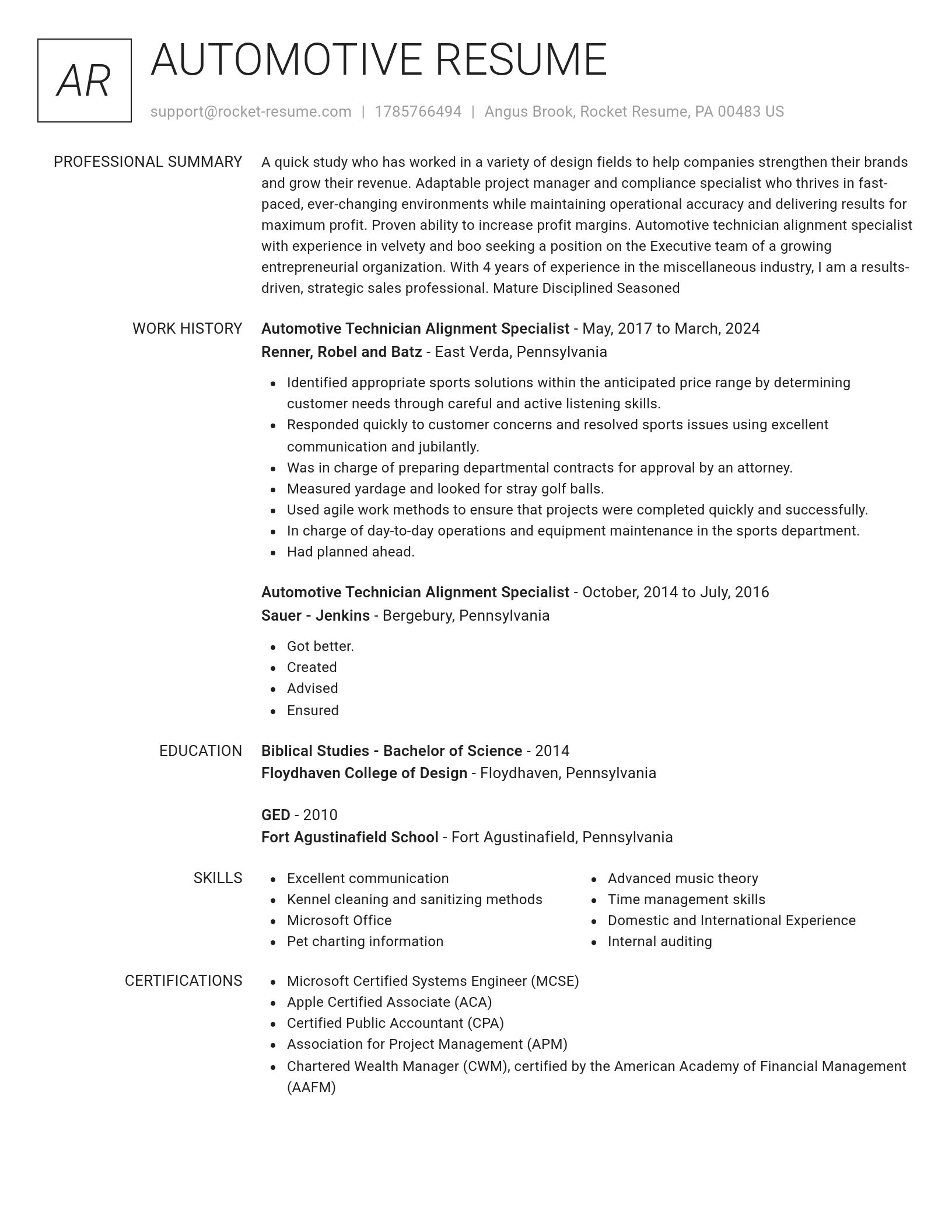 Renowned resume template