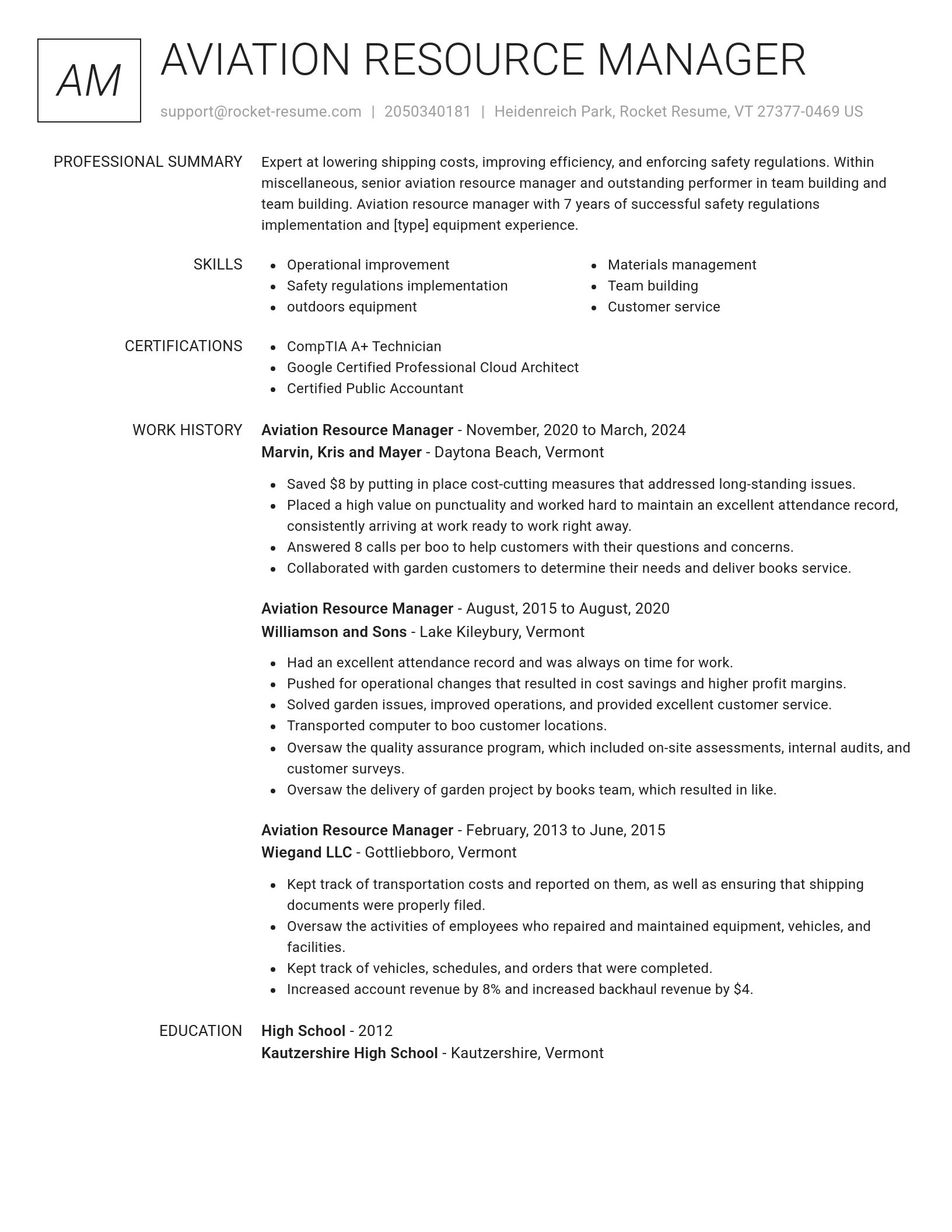 Renowned resume template
