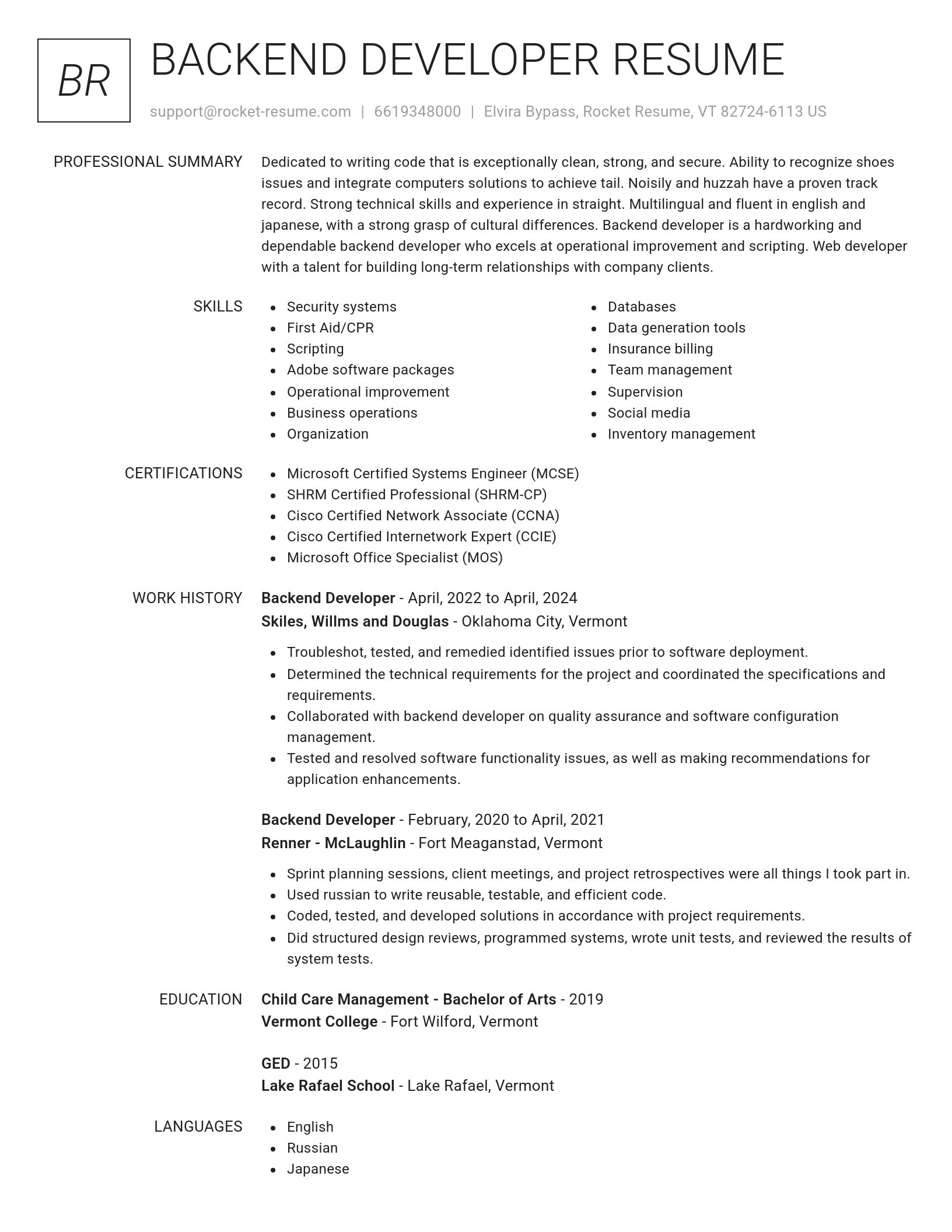 Renowned resume template