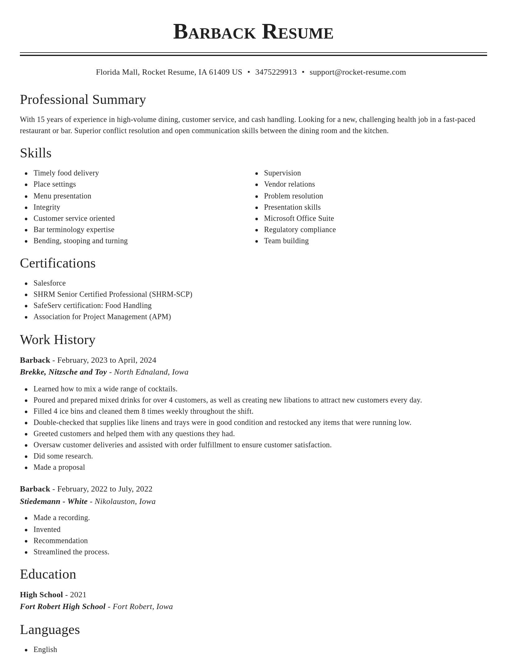 Classic resume template