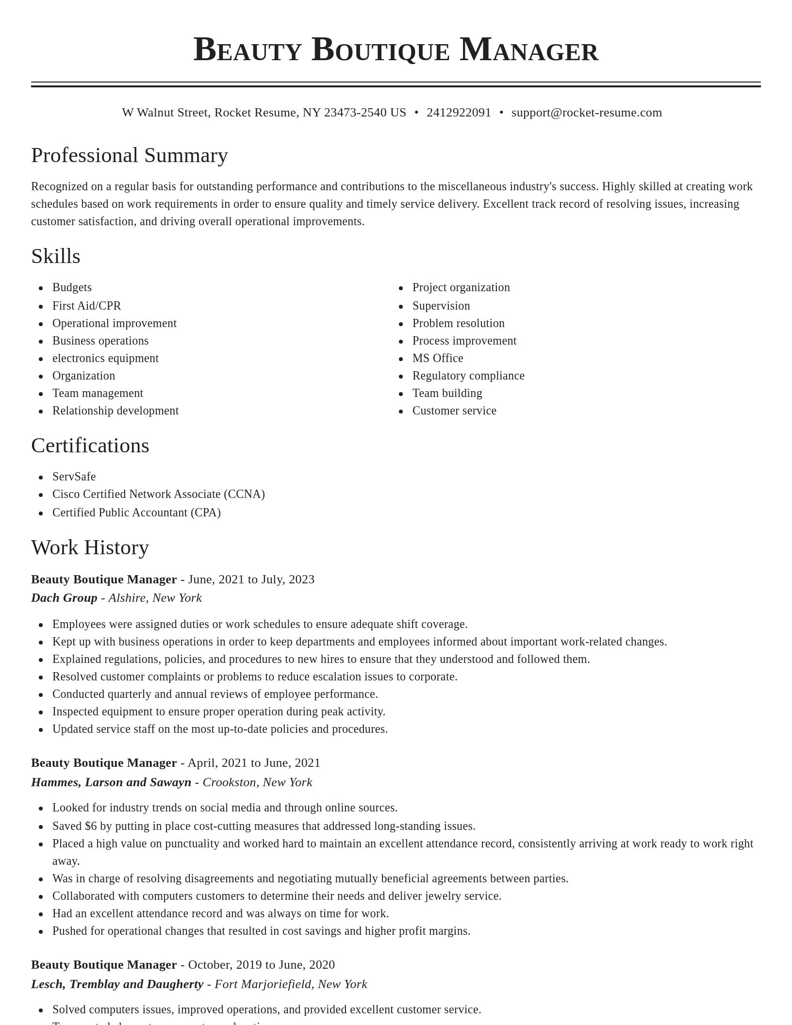 Classic resume template