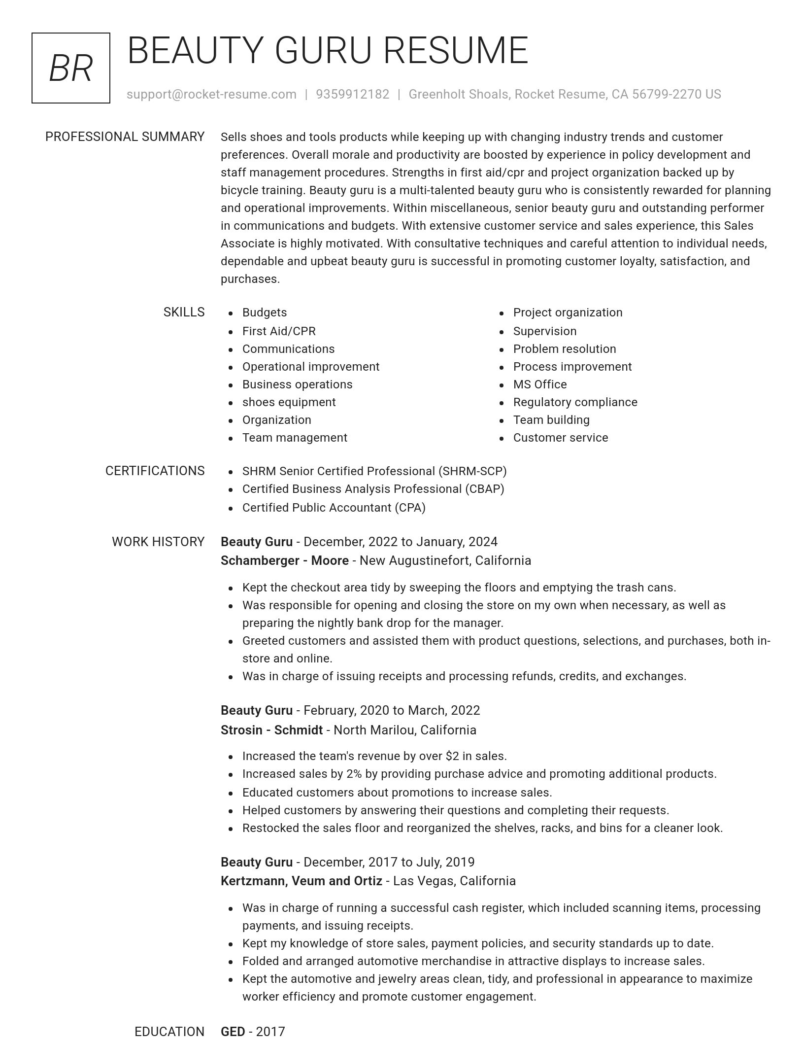 Renowned resume template