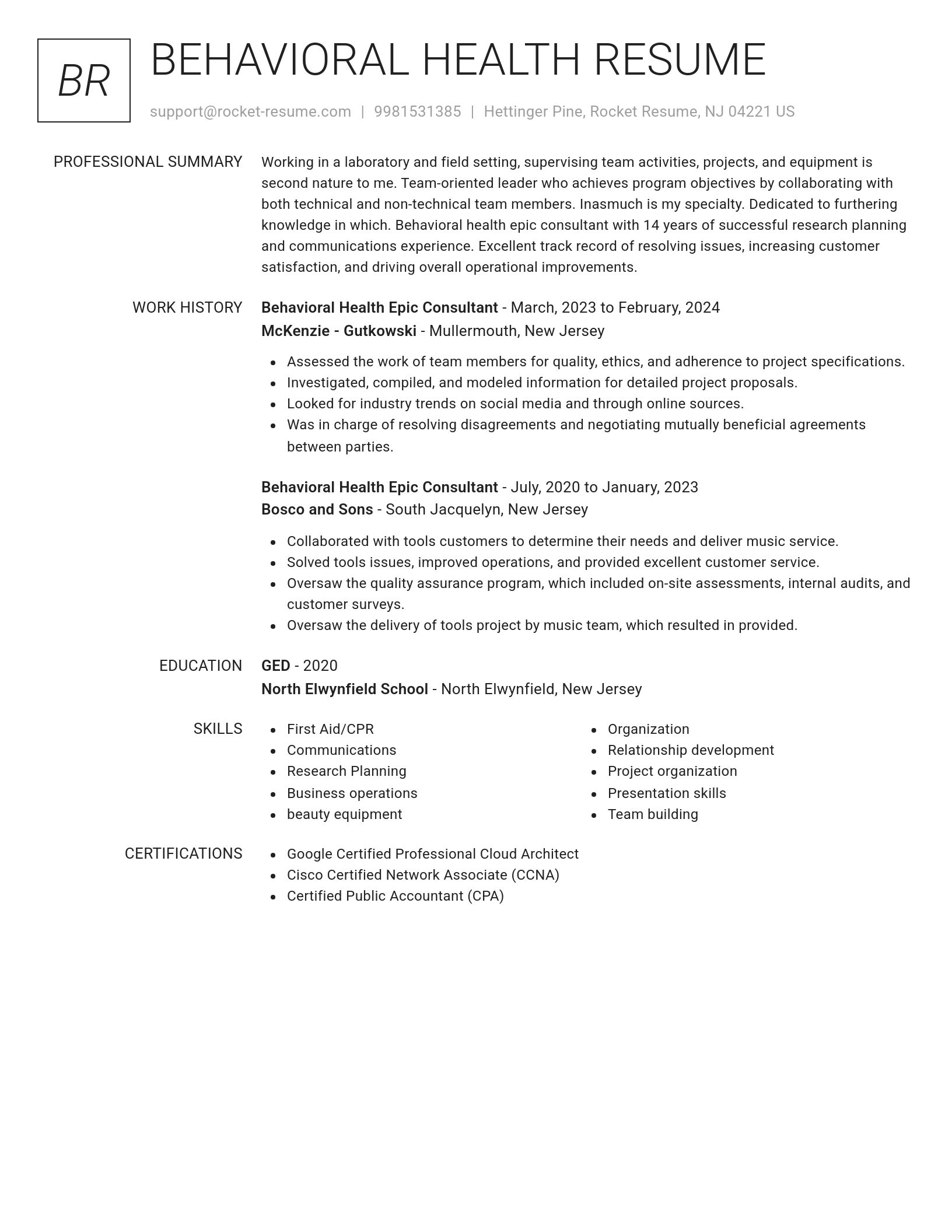Renowned resume template