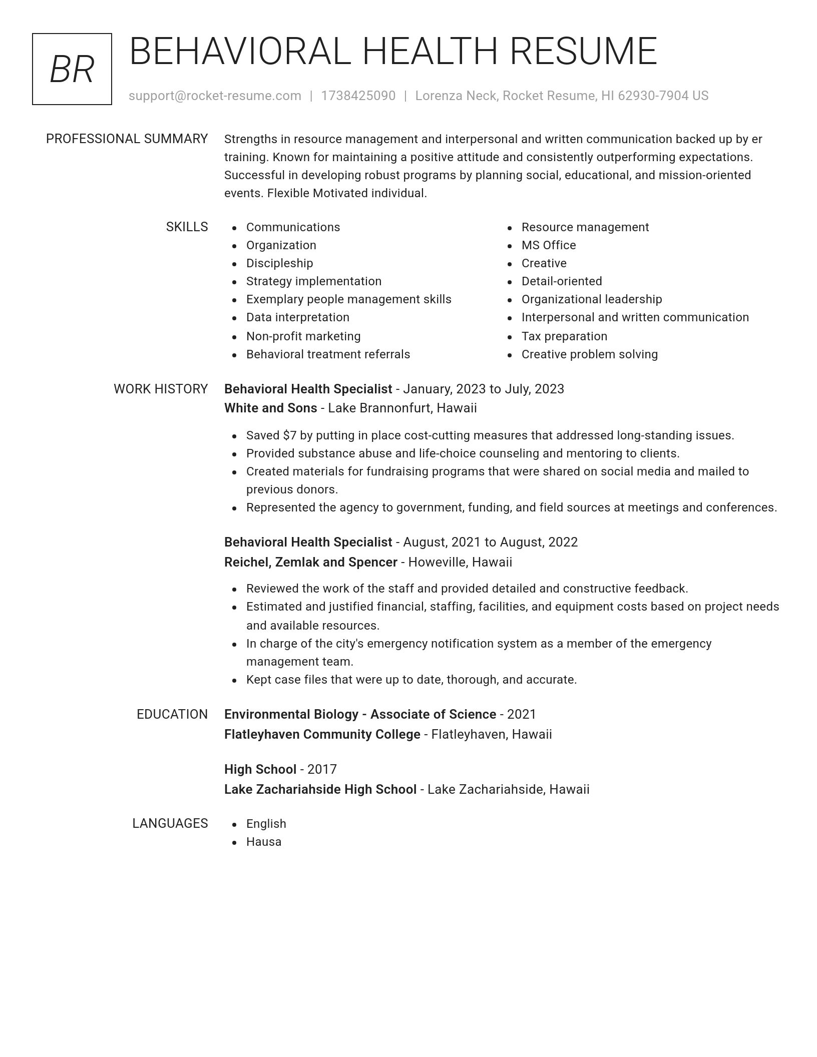 Renowned resume template