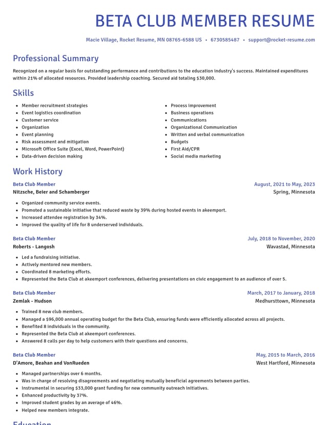 Novel resume template