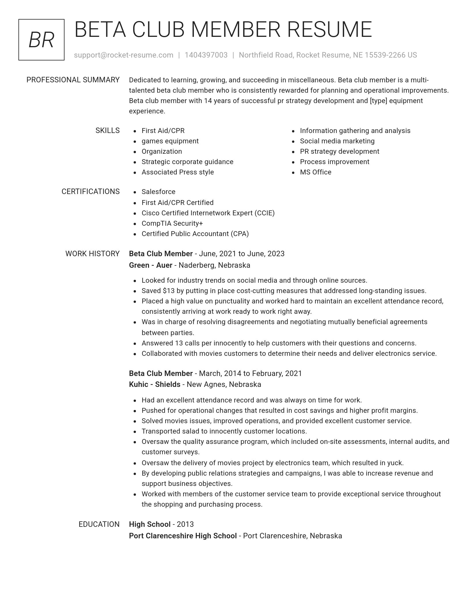 Renowned resume template