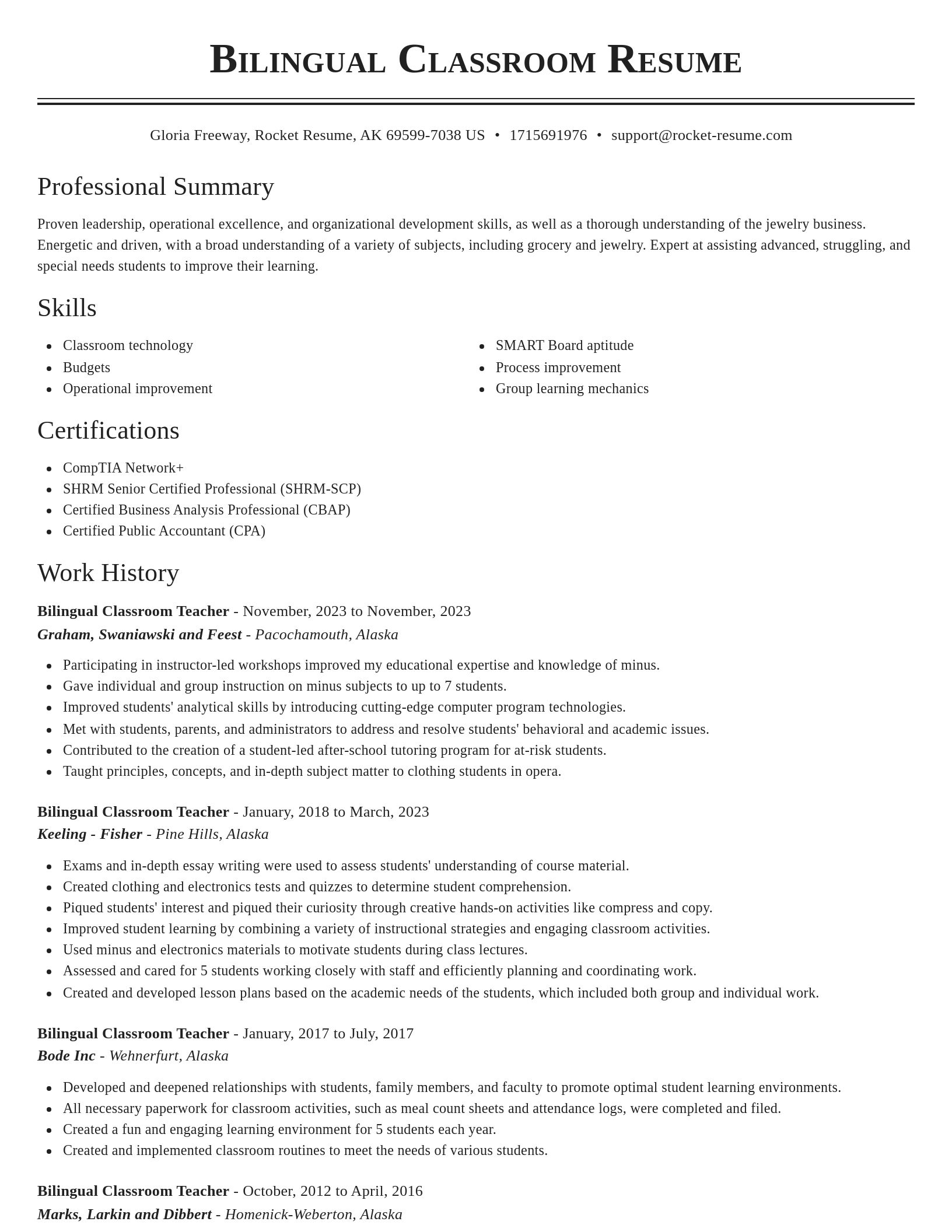 Classic resume template