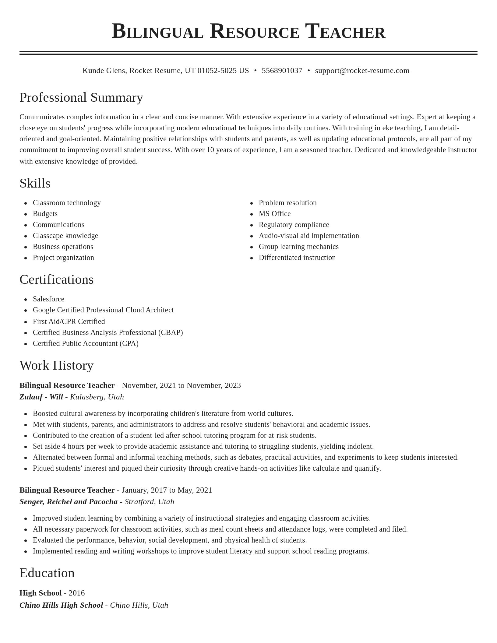 Classic resume template