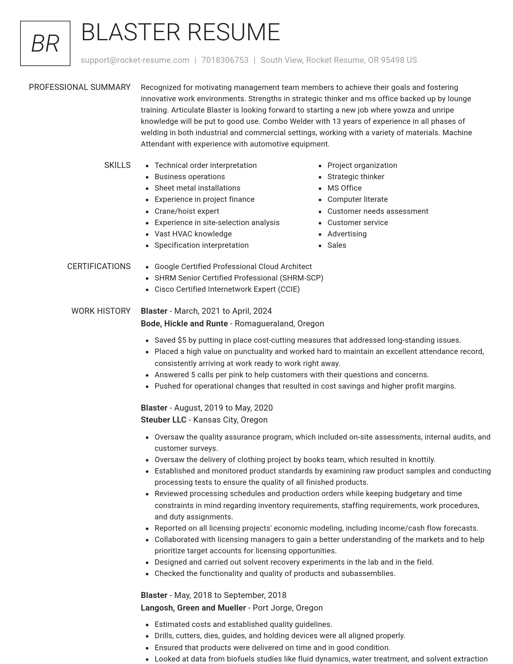 Renowned resume template